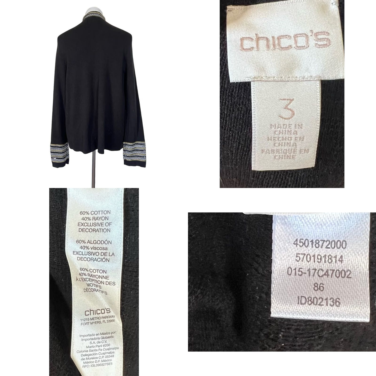 Vintage Chico’s Beaded Black Cardigan Sweater Jacket Cotton Blend Heidi Women’s XL Cardigan Beaded Black Womens XL Size XL / US 12-14 / IT 48-50 - 8 Thumbnail