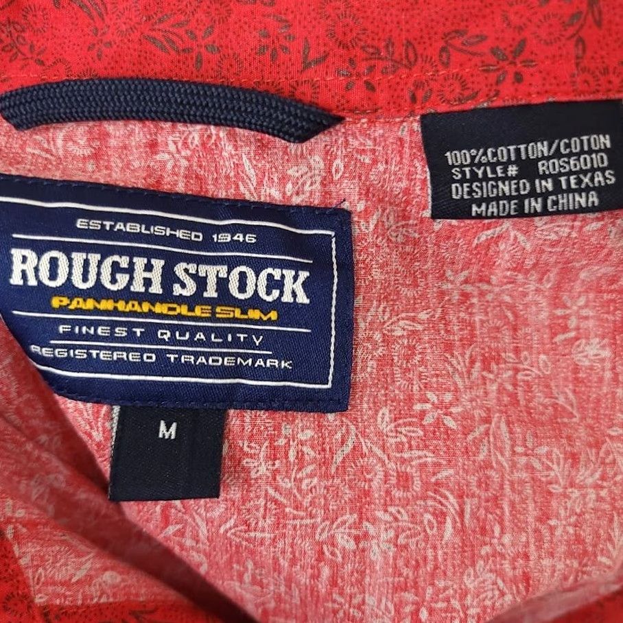 Vintage Rough Stock Panhandle Slim Western Shirt Mens Size M Pearl Snap Saw Tooth Pockets Floral Red Cotton Casual Dress Shirt Button-Down Collar Mens Size US M / EU 48-50 / 2 - 7 Thumbnail