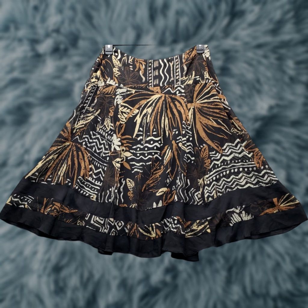 Vintage East 5th Skirt Womens Size 12 Multi Palm Trees Print Stretch Lined Flare Midi Techniques: Casual, Travel Size 34" / US 12 / IT 48 - 1 Thumbnail
