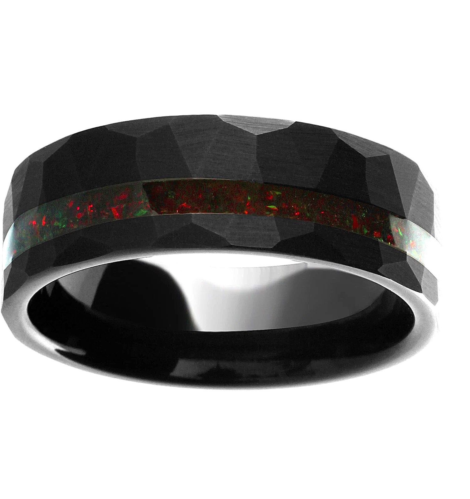 Other Black Faceted Tungsten Ring w/ Red Opal Off-Center Stripe Size ONE SIZE - 1 Thumbnail