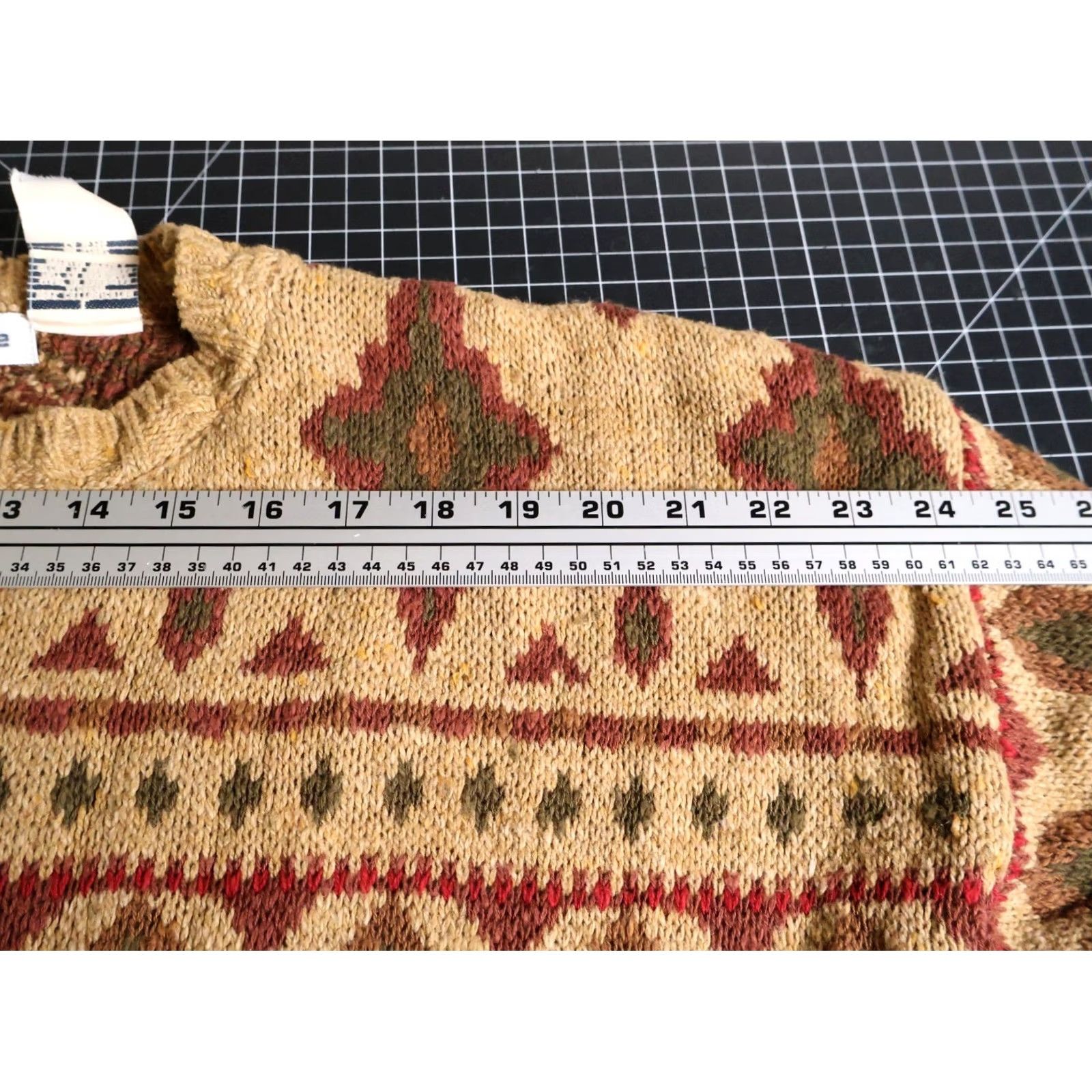 Liz Claiborne VINTAGE Claiborne Sweater Geometric Beige Cotton Knit Crew Neck Long Sleeve Pullover Women's Large 90s Tribal Hipster Oversized Mens Womens Girls Size L / US 10 / IT 46 - 7 Thumbnail