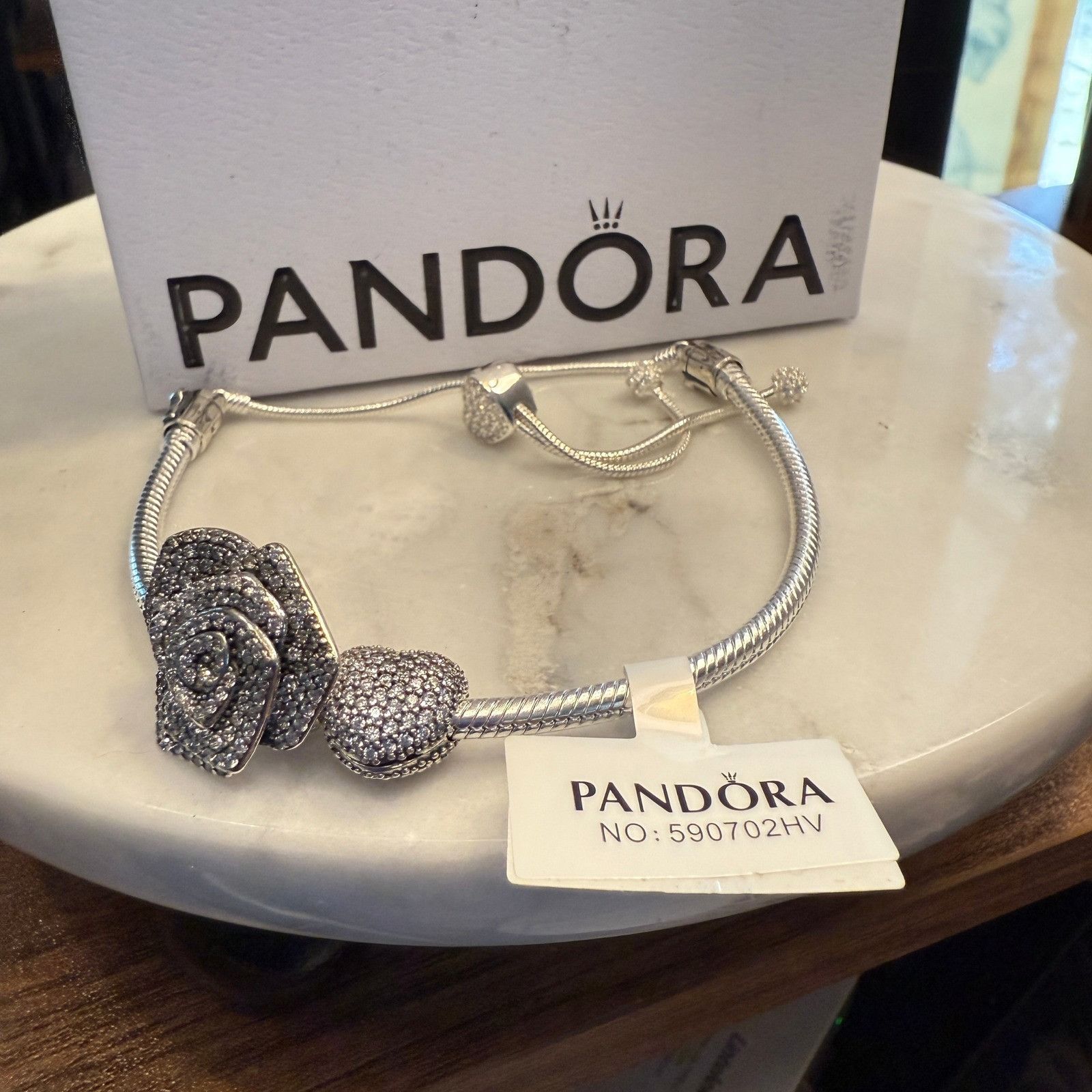 pandora Pandora Genuine Silver SLIDER Chain Bracelet, Sparkling Rose Size ONE SIZE - 1 Thumbnail