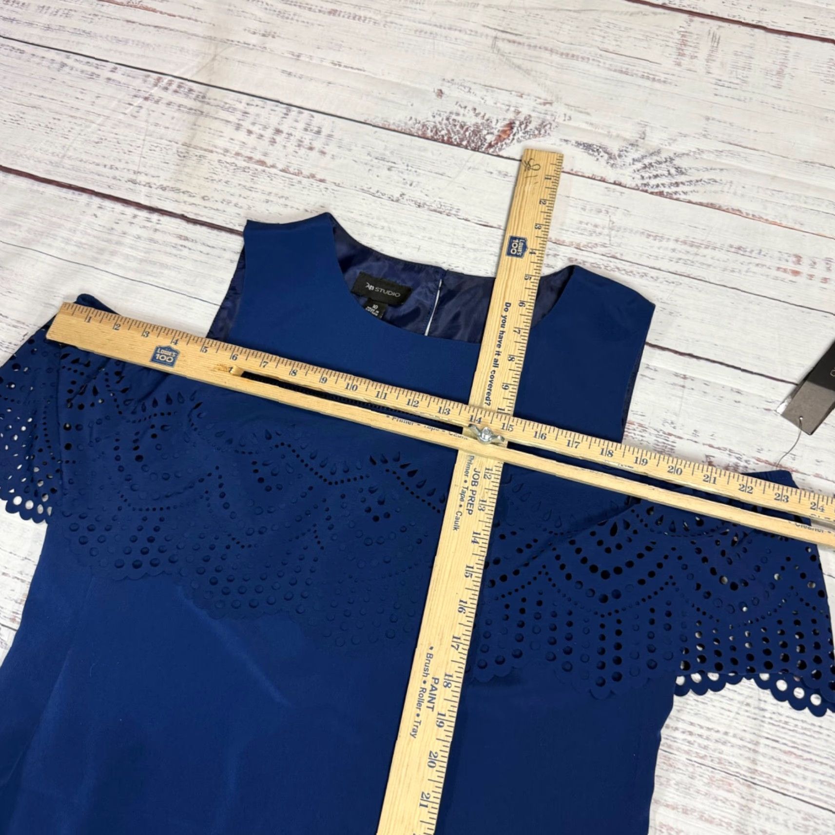 Vintage AB Studio Womens Tank Sheath Dress Size 10 Blue Off Shoulder Lace Panel Knee Length Dress Size L / US 10 / IT 46 - 3 Thumbnail