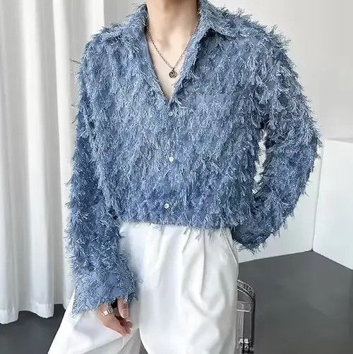 VIBE Elegant Splicing Tassel Button Up Shirt Size US L / EU 52-54 / 3 - 7 Thumbnail