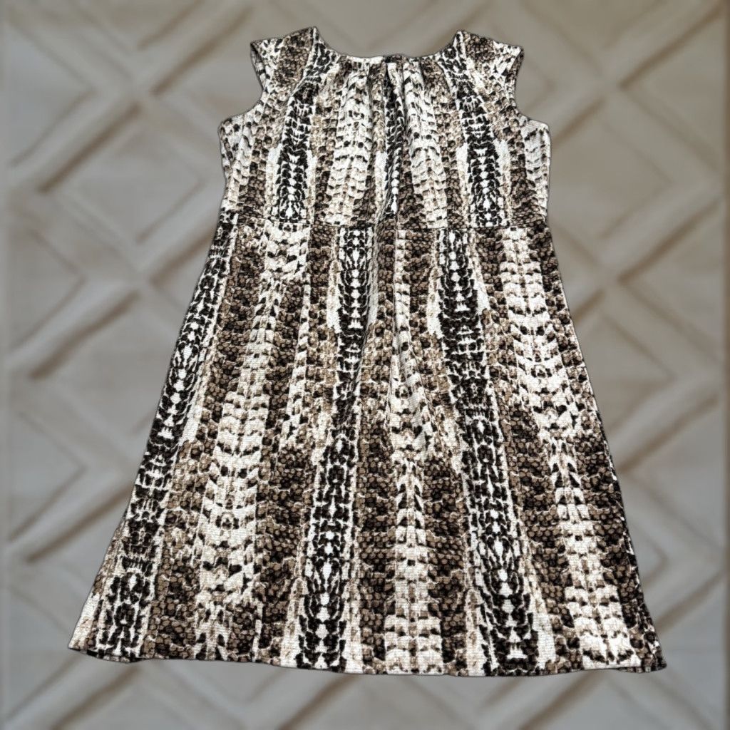 Vintage Dana Buchman Snakeskin Midi Shift Dress Womens 16 Brown Animal Print Sleeveless Dress Size XXL / US 16-18 / IT 52-54 - 1 Thumbnail