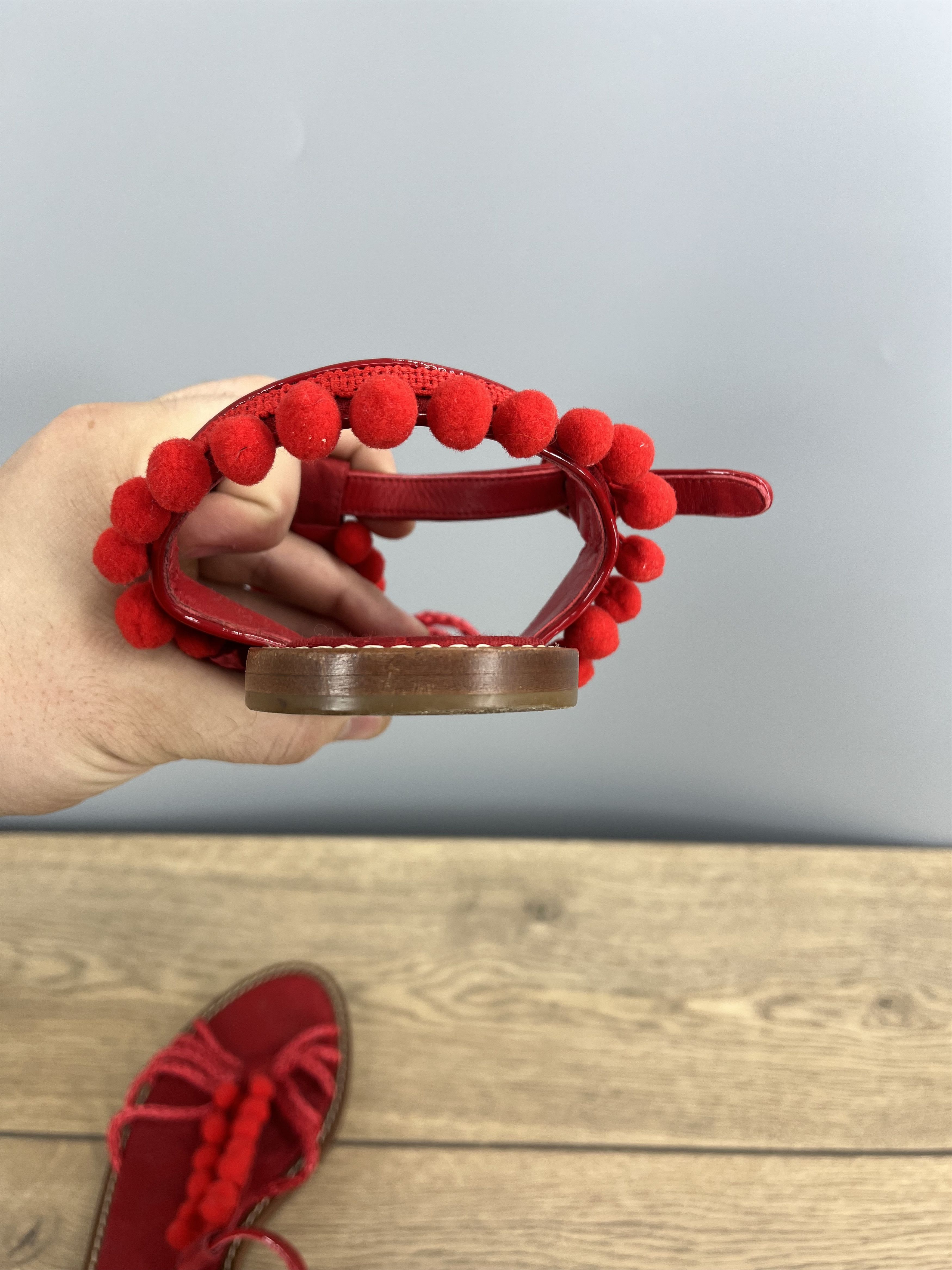 Dolce & Gabbana Vintage Dolce & Gabbana Red Leather Sandals Pom Pom Size US 9 / IT 39 - 9 Thumbnail
