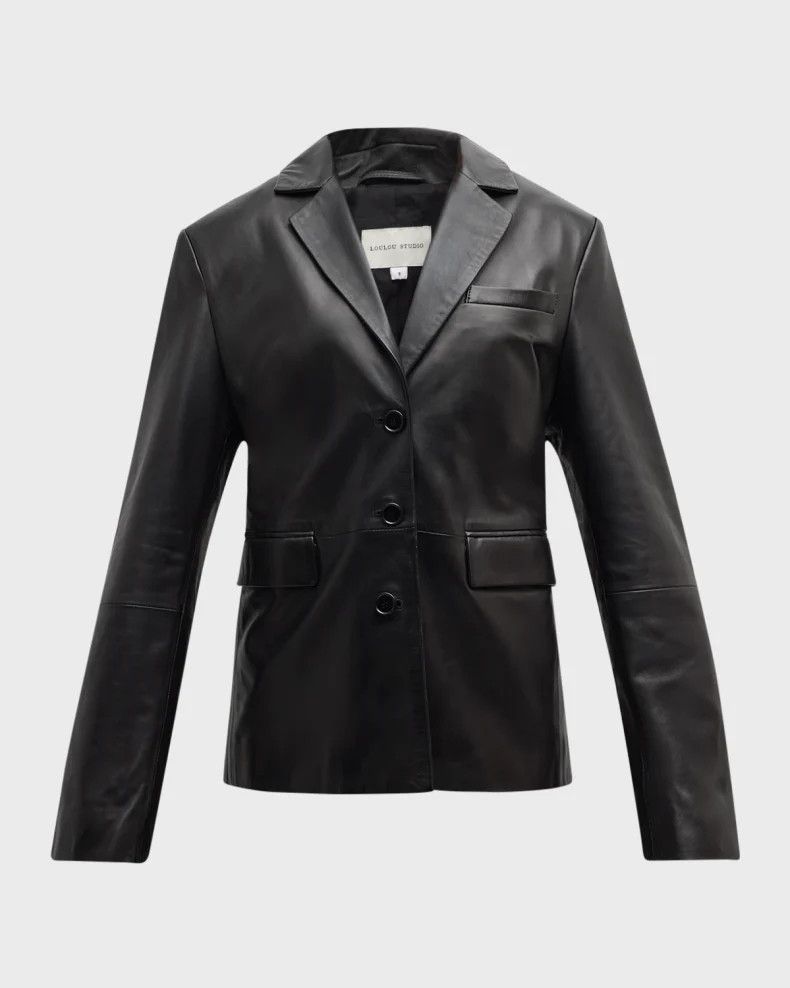 Loulou de Saison o1s22i1n1024 Aldo Leather Blazer in Black Size M / US 6-8 / IT 42-44 - 1 Thumbnail