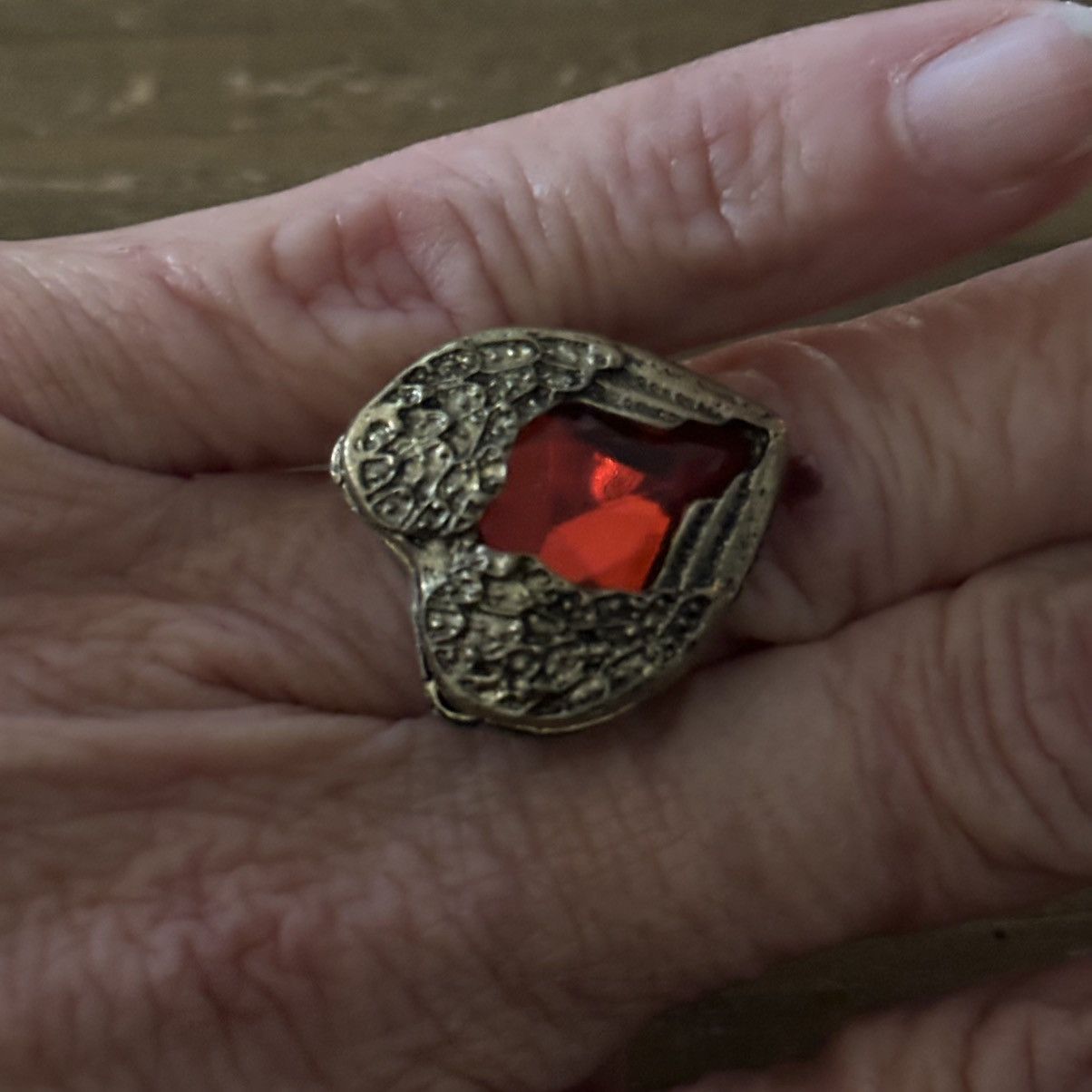Other Bronze tone angel wing red heart ring Size ONE SIZE - 4 Thumbnail