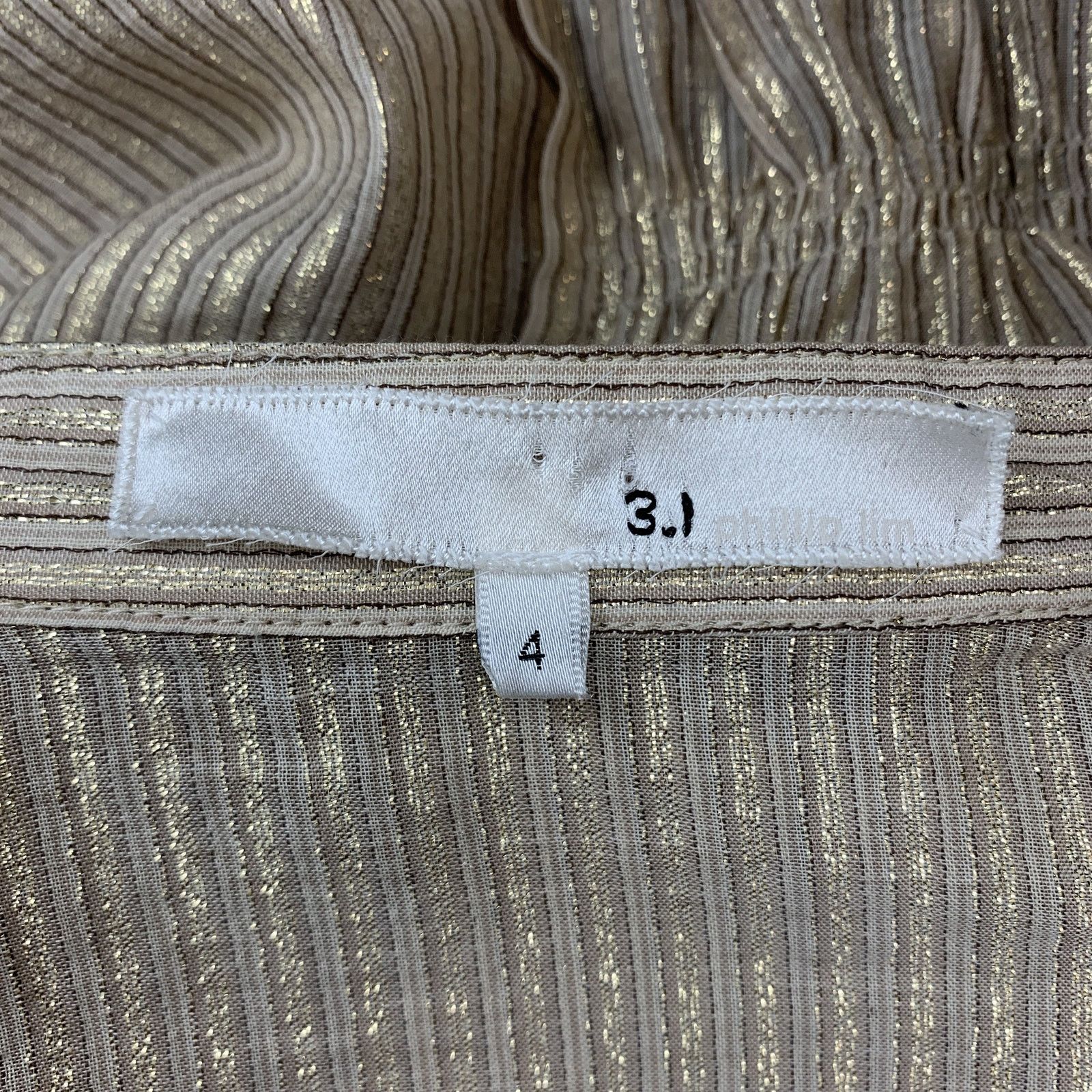 3.1 Phillip Lim 3.1 PHILLIP LIM 4 Gold Metallic Striped Sequin Bib Blouse Size S / US 4 / IT 40 - 8 Thumbnail