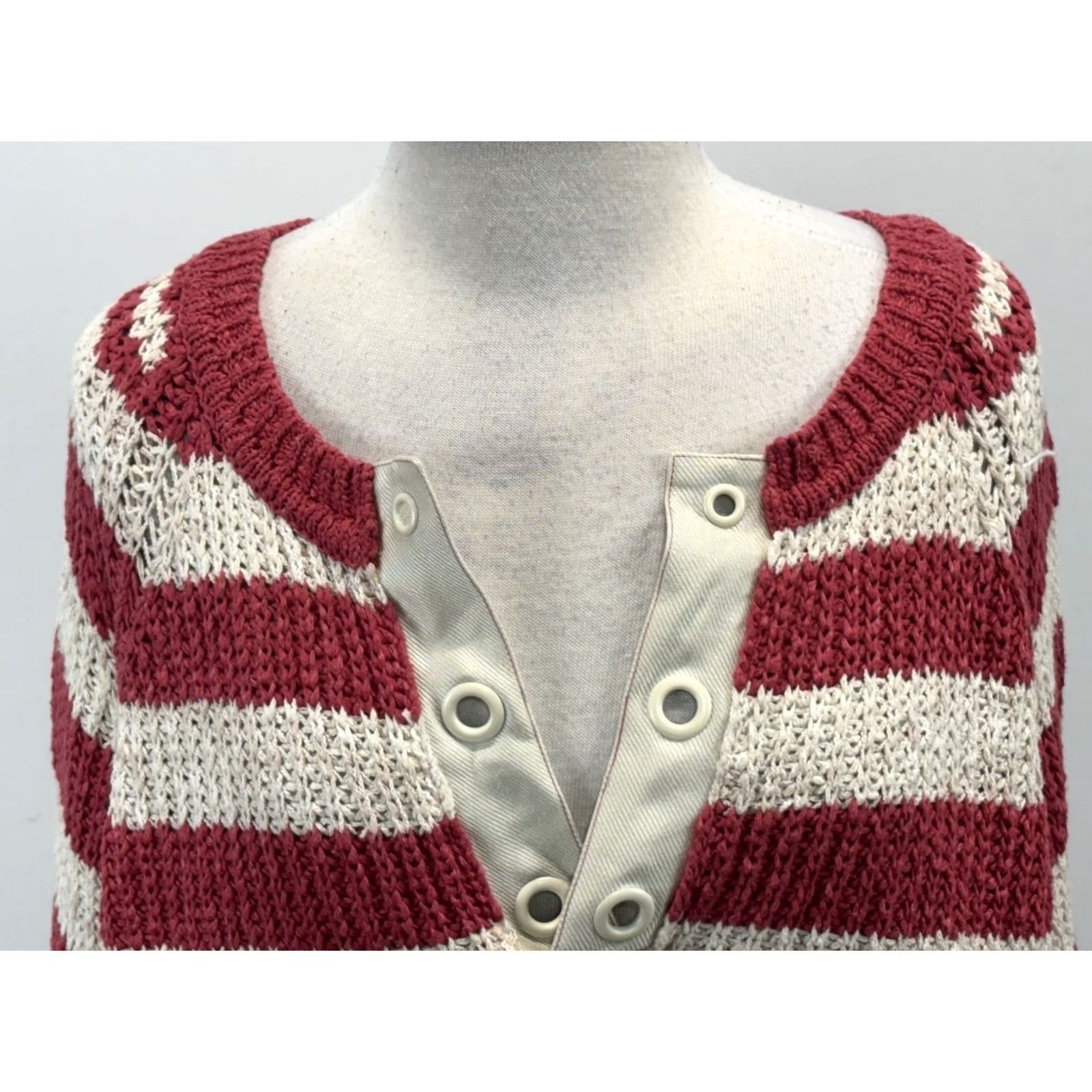 Vintage Pilcro Anthropologie Bell Sleeve Henley Sweater Women’s XL Striped Coastal Pink Cream Coastal Nautical Slouchy Crew Mens Women Girls Size XL / US 12-14 / IT 48-50 - 5 Thumbnail
