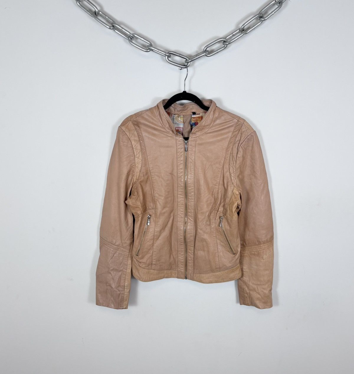 ARMA Arma Collection Women’s Beige Brown Biker Leather Jacket Size XL / US 12-14 / IT 48-50 - 1 Thumbnail