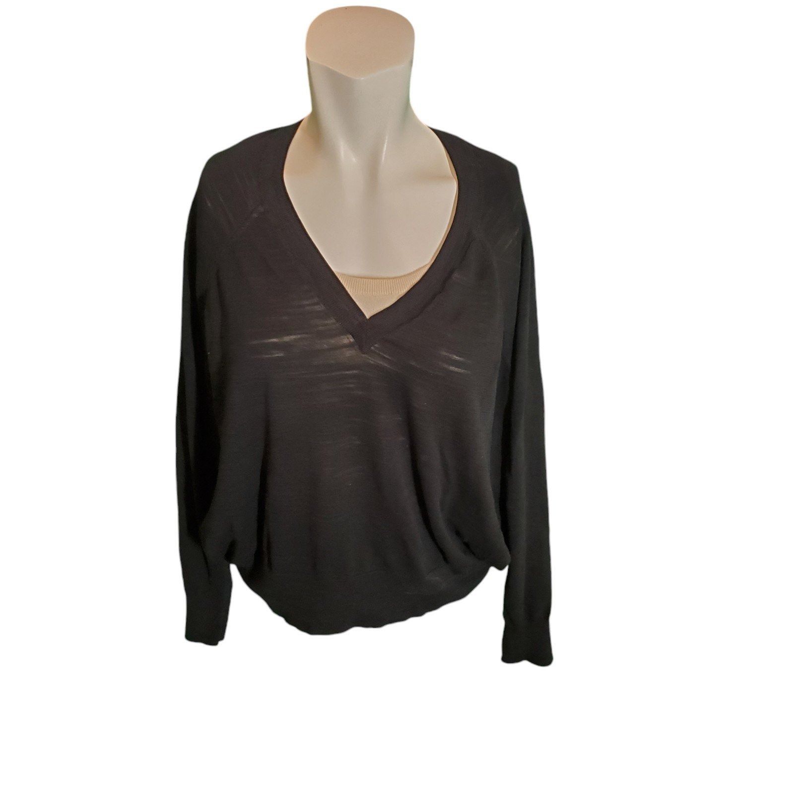 Allsaints AllSaints Semi-Sheer Slub Knit Sweater V-Neck Pullover Black Size L / US 10 / IT 46 - 1 Thumbnail