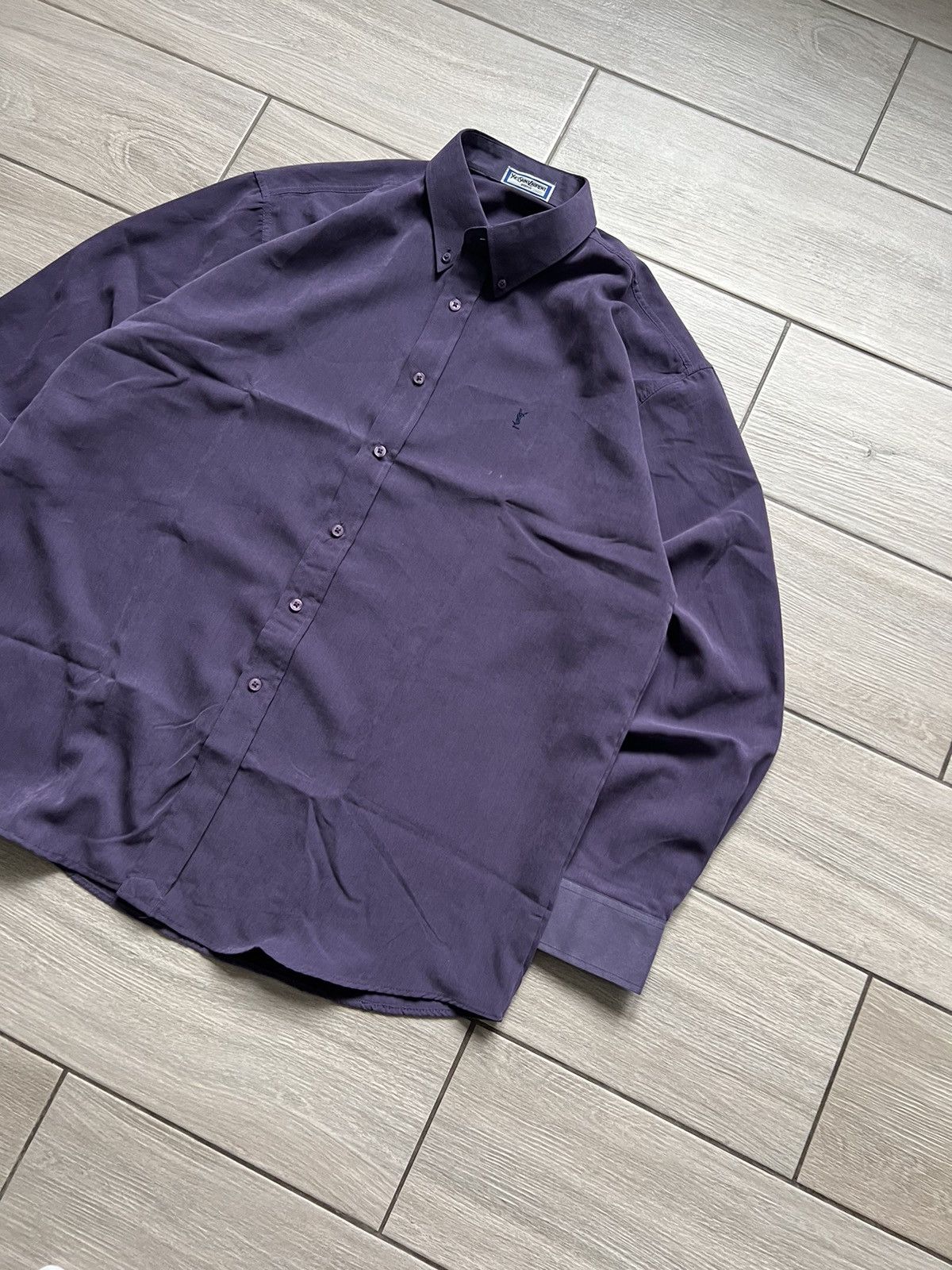 Vintage × Yves Saint Laurent Vintage YSL Yves Saint Lauren Shirt Purple Luxury Size US XL / EU 56 / 4 - 3 Thumbnail