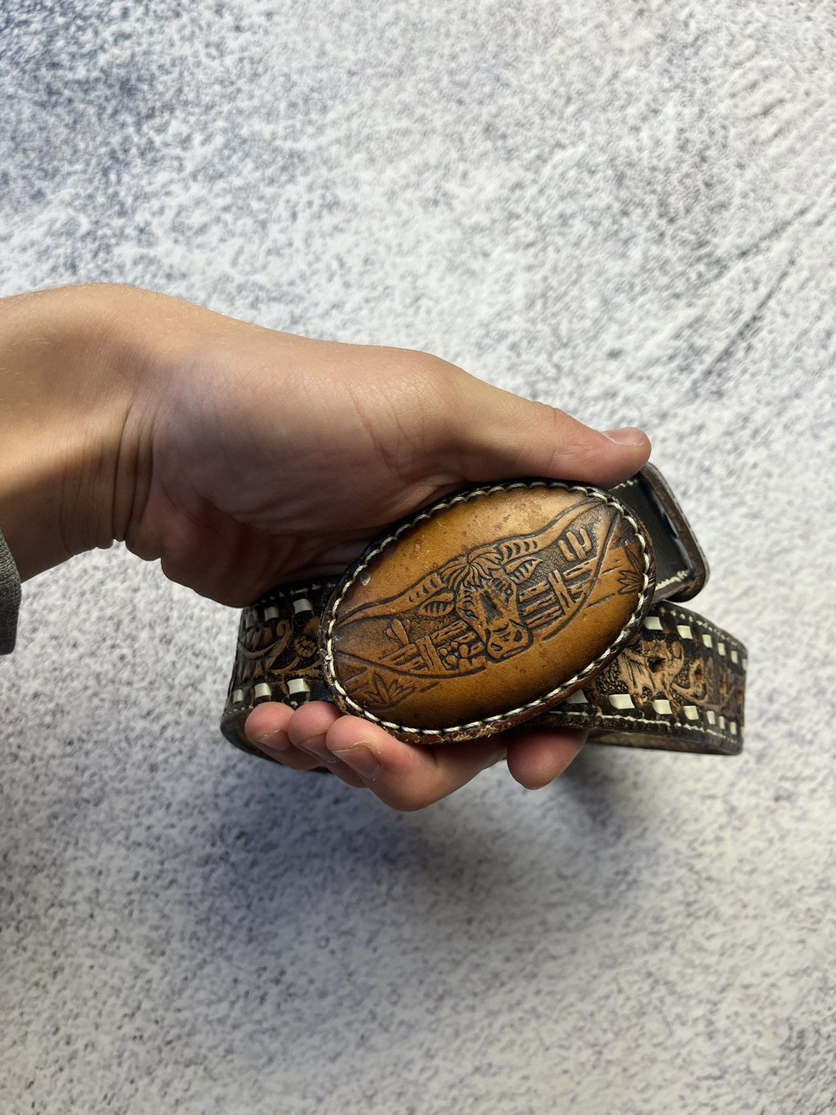 Leather Men’s Vintage Leather Belt Y2K Size ONE SIZE - 6 Thumbnail