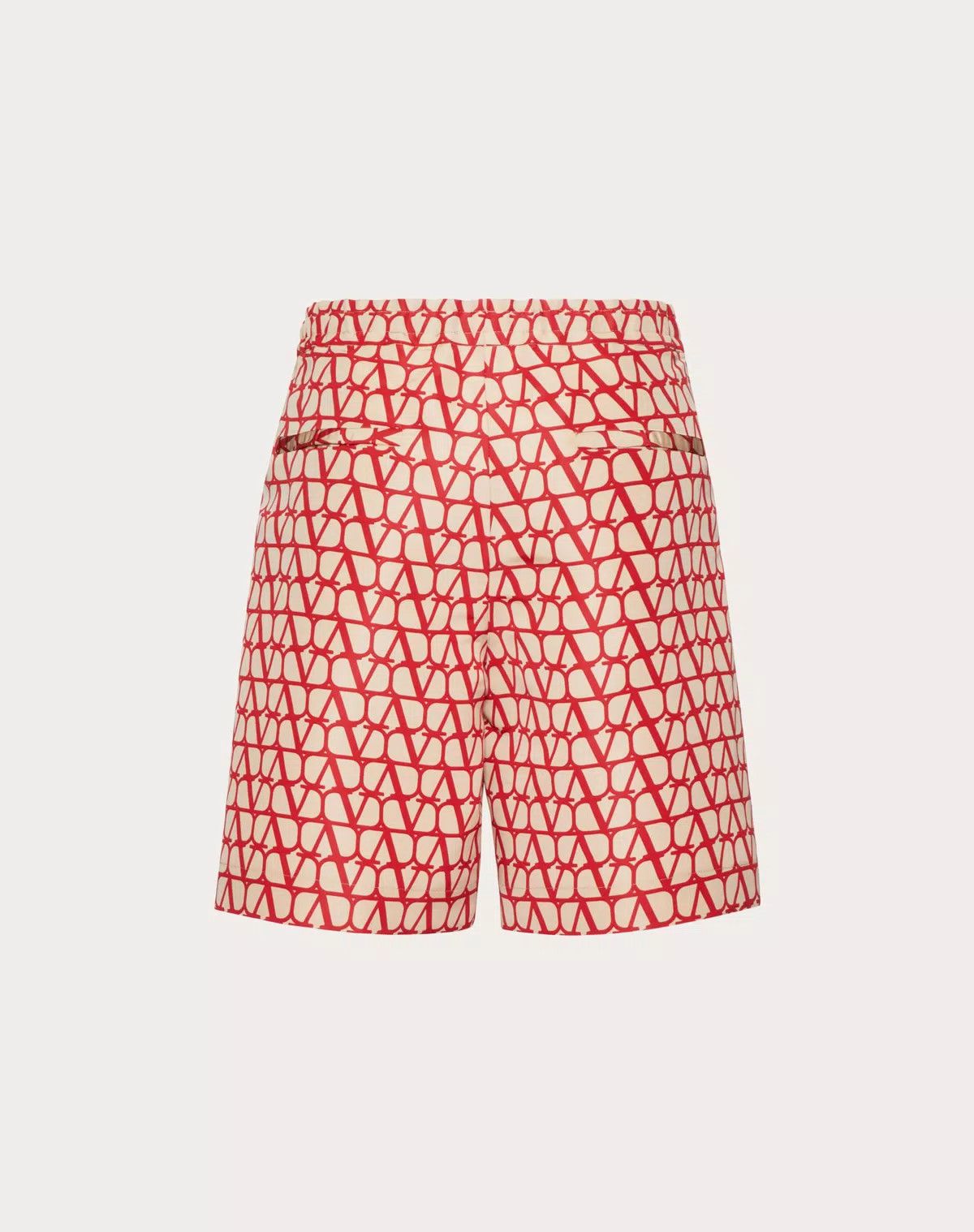 Valentino oc11z0725 Print Silk Faille Bermuda Short in Beige/Red Size US 34 / EU 50 - 2 Thumbnail