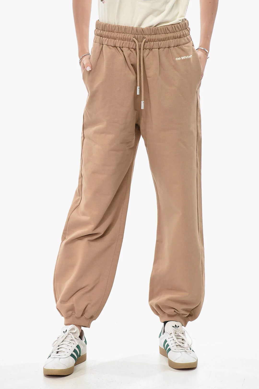 Off-White og1mm0426 Brushed Cotton Joggers in Beige Size 28" / US 6 / IT 42 - 1 Thumbnail