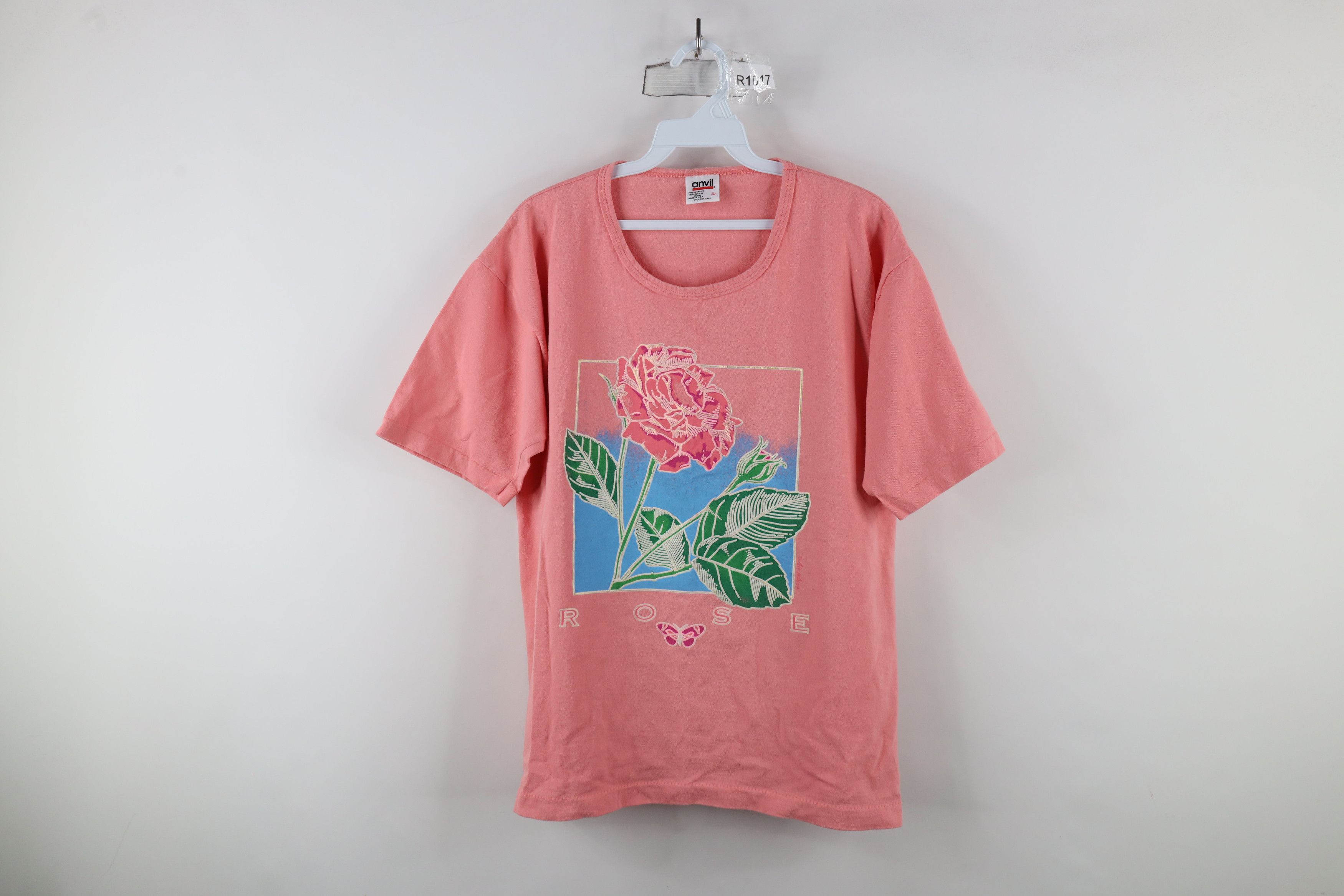 Vintage Vintage 90s Streetwear Spell Rose Flower T-Shirt Pink USA Size L / US 10 / IT 46 - 1 Thumbnail