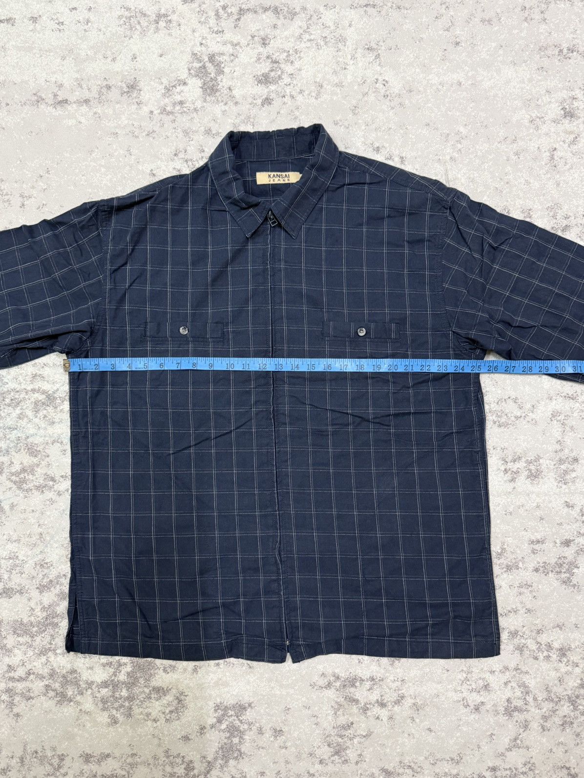 Kansai Yamamoto Kansai Jeans Dark Blue Plaid Zip Up Shirt Size US XXL / EU 58 / 5 - 18 Thumbnail