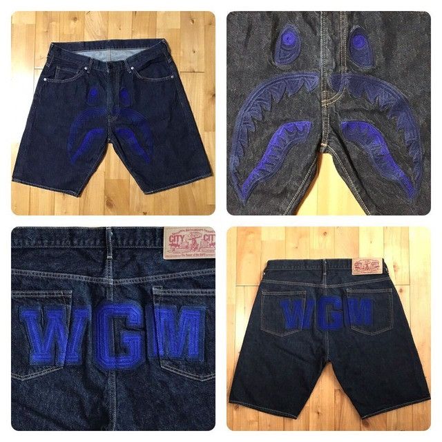 Bape BAPE Embroidered shark denim shorts a bathing ape ★size L Size US 34 / EU 50 - 1 Thumbnail