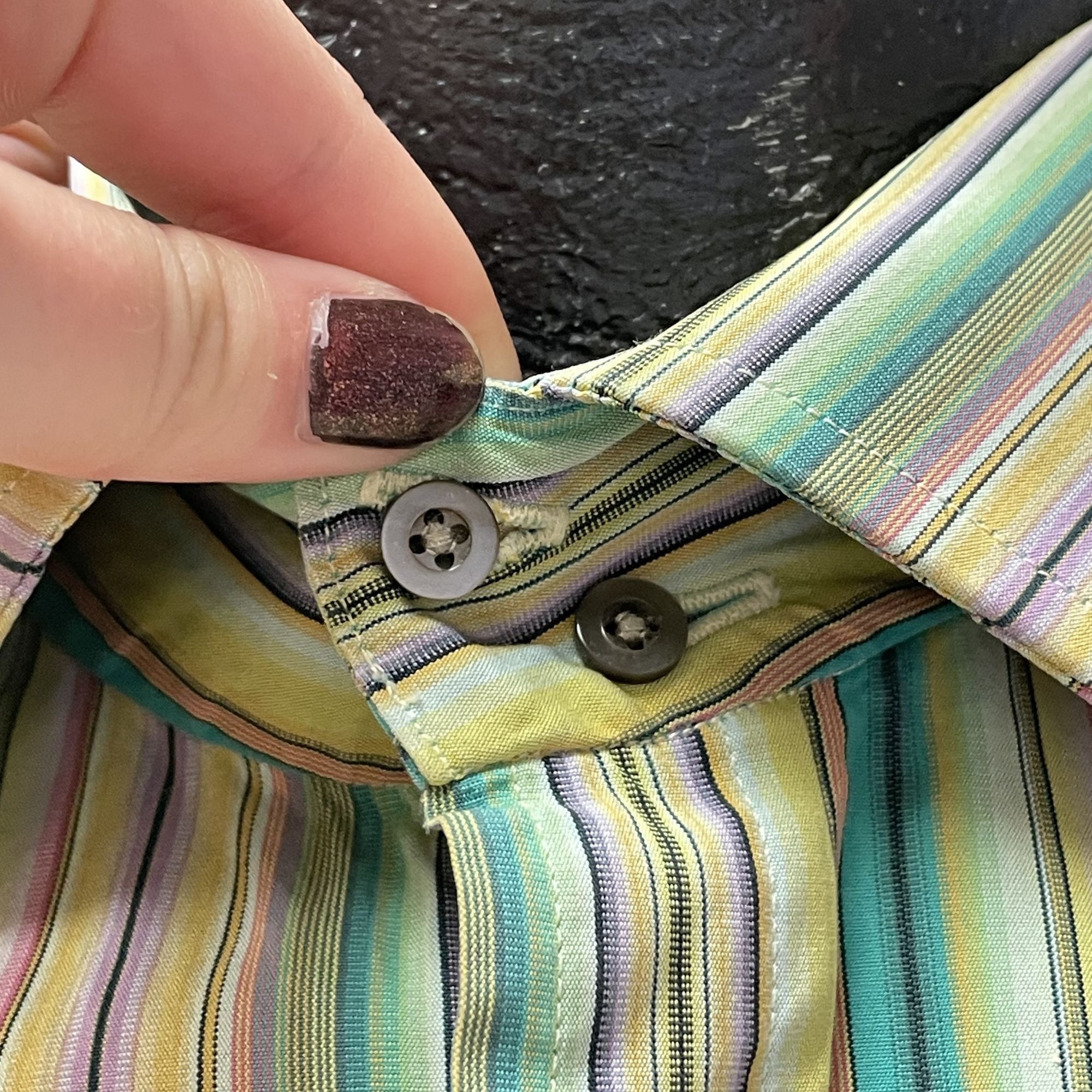 Ike Behar Ike Behar Trim Fit Green RAINBOW CANDY Stripe Dress Shirt Size US XL / EU 56 / 4 - 5 Thumbnail