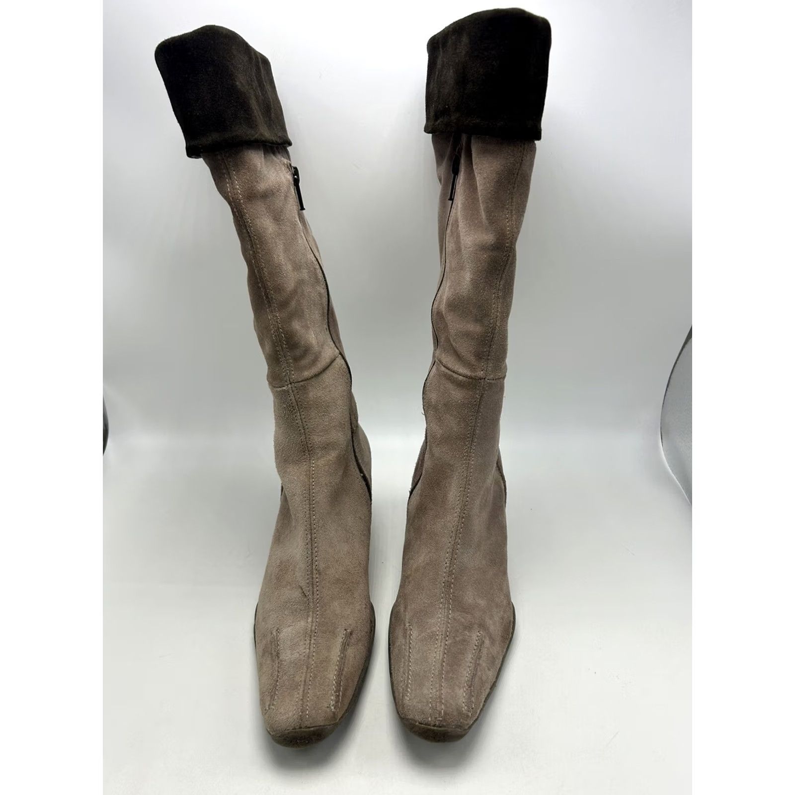 Vintage Steven by Steve Madden Wedge Boots Womans 7 Beige Suede Leather Riding 37 Gum Sole 2" Zip Brown Size US 7 / IT 37 - 4 Thumbnail