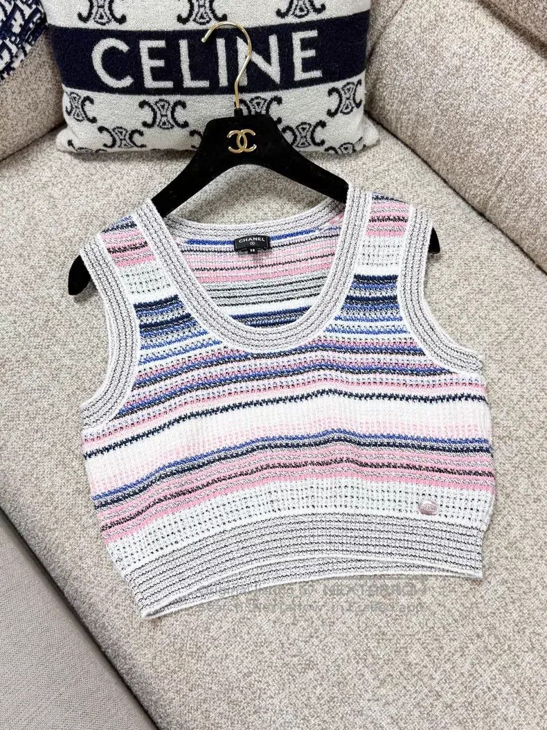 Chanel Chanel Pink blue and white striped knitted vest Size XS / US 0-2 / IT 36-38 - 3 Thumbnail