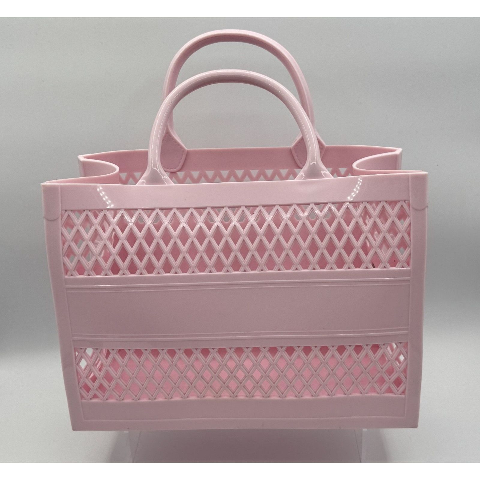 Other Womens Double Handles Pink Plastic Tote Bag w/ Strap Hooks Size ONE SIZE - 4 Thumbnail