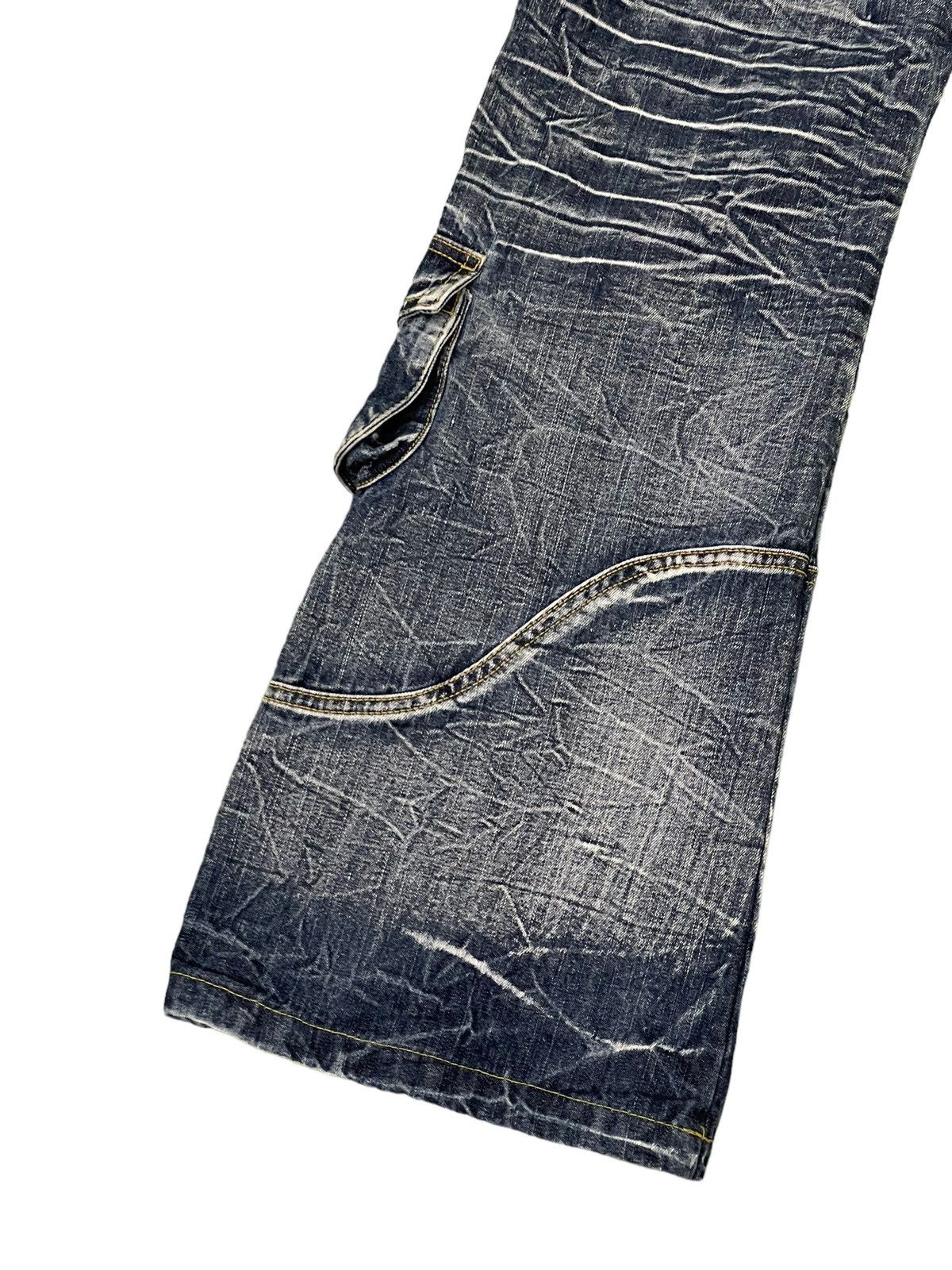 Japanese Brand Flare Jeans Cargo Topism Distress Acid Wash Boot Cut 7🟦4 Size US 33 - 16 Thumbnail