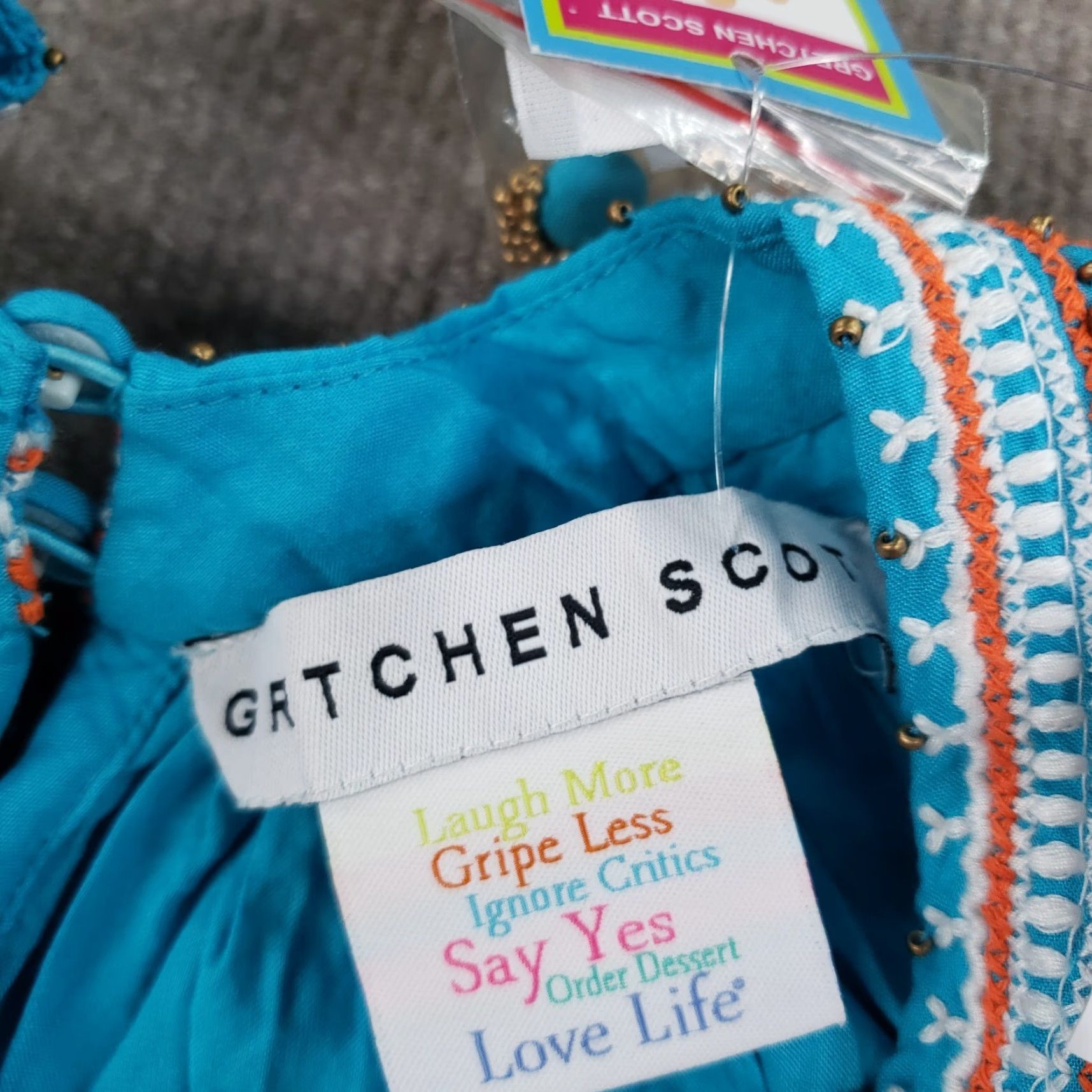 Vintage Gretchen Scott Dress Women XS Shrimp Blue Aphrodite Cold Shoulder Beaded Pockets Size XS / US 0-2 / IT 36-38 - 6 Thumbnail