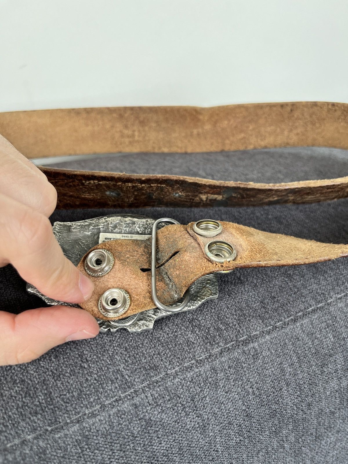 Cowboy Equipment × Vintage 1990 Transide Dragon Designs Minotaur Buckle Leather Belt Size ONE SIZE - 8 Thumbnail
