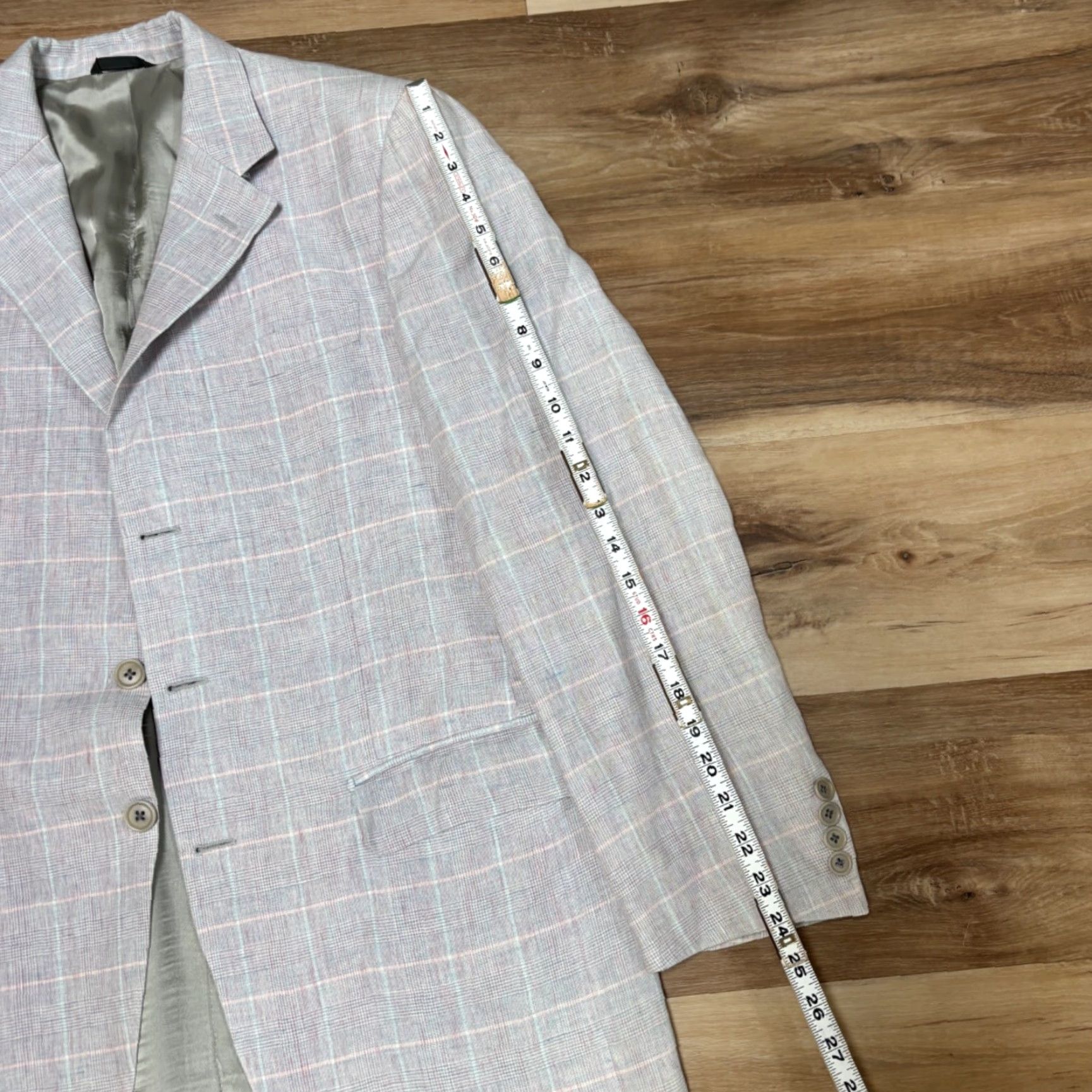 Vintage Mario Caldi Sport Coat Mens 40R Plaid Linen Blazer 3 Button Notch Lapel Double-Vented Blue Pink Blazer Mens Regular Jacket Blazer Vintage: No Size 40R - 3 Thumbnail