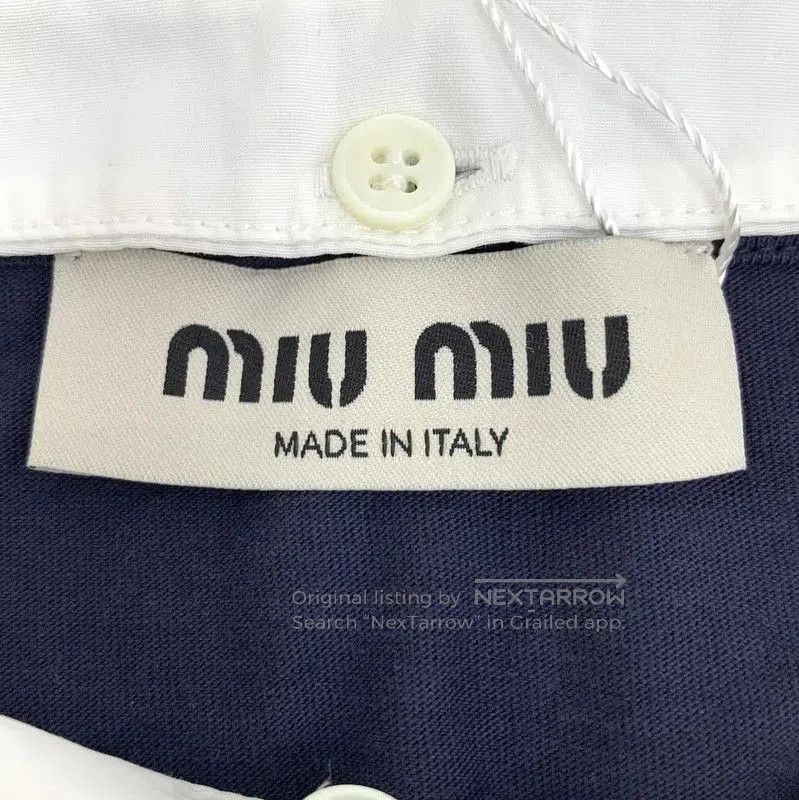 Miu Miu Miu Miu Navy Cotton T-Shirt with Collar . Size XS / US 0-2 / IT 36-38 - 5 Thumbnail