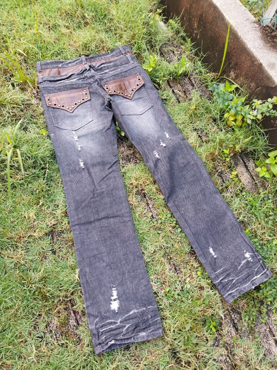 If Six Was Nine Japanese Brand Mix Leather Double Waist Jeans Size US 32 / EU 48 - 3 Thumbnail