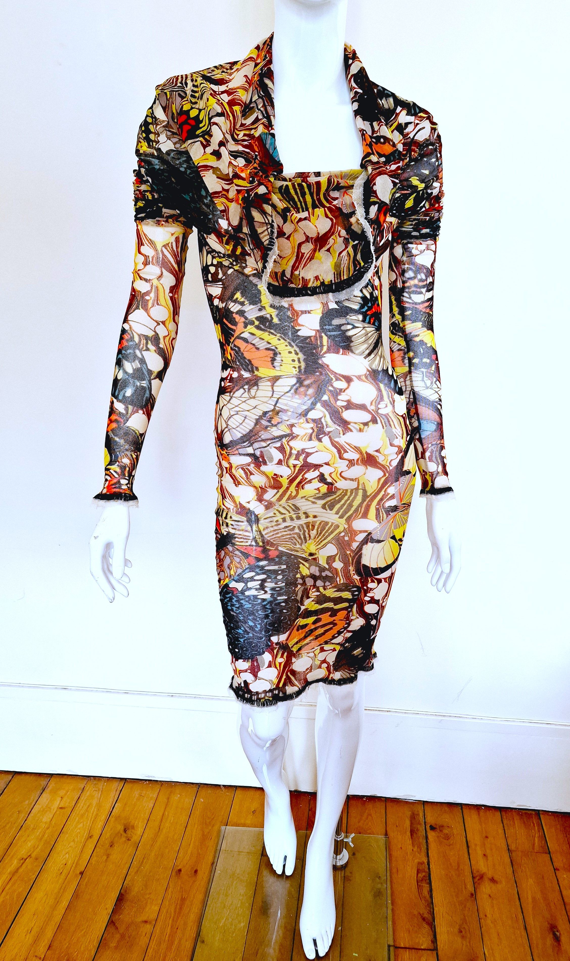 Jean Paul Gaultier Jean Paul Gaultier Butterfly Mesh Jenner 2003 S/SDress Size L / US 10 / IT 46 - 5 Thumbnail