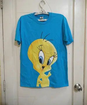Vintage ​VINTAGE 90s Looney Tunes Tweety Bird Blue T-Shirt Size US L / EU 52-54 / 3 - 2 Thumbnail