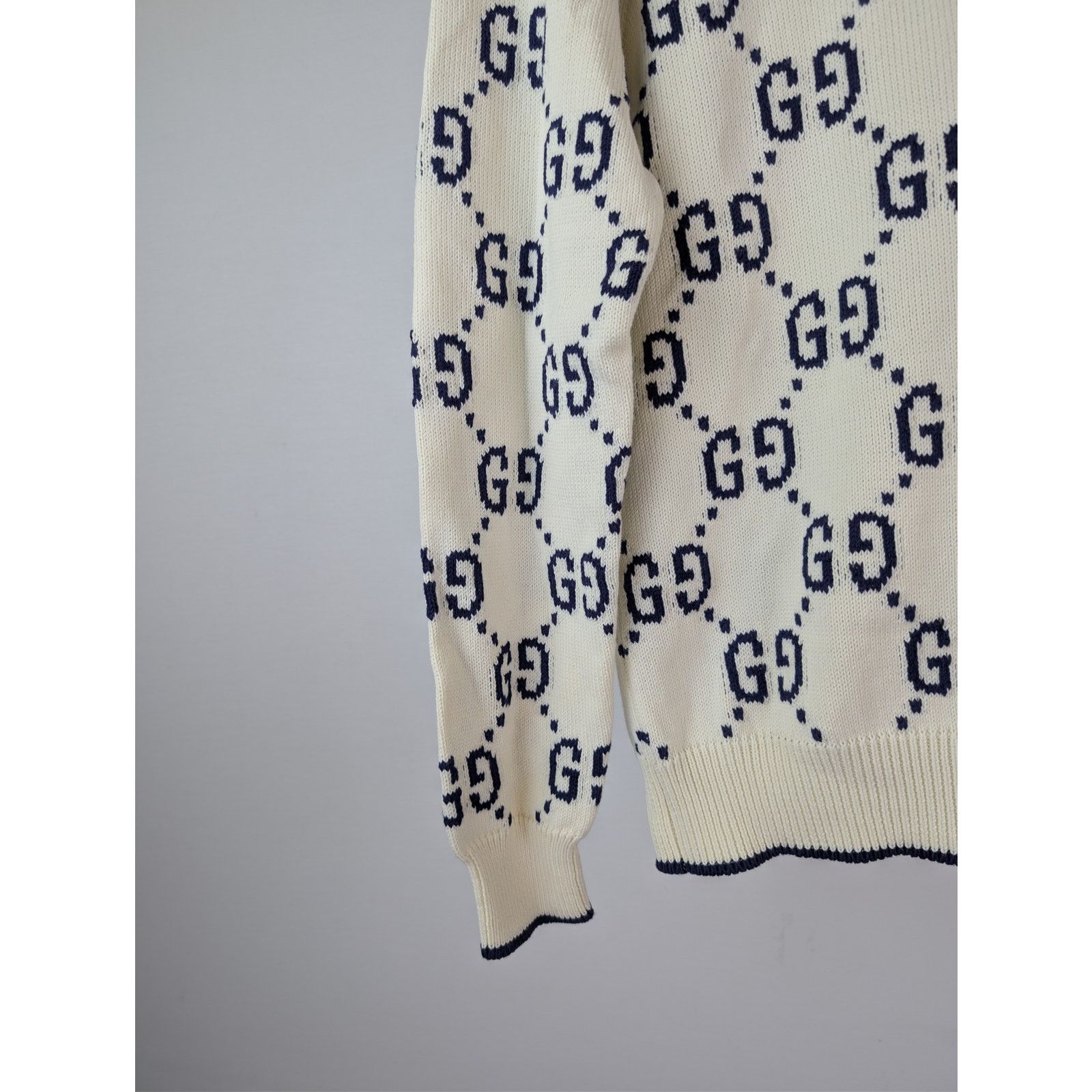 Gucci o1rshd1 GG Cotton Knit Sweater in Ivory / Navy Blue Size US M / EU 48-50 / 2 - 6 Thumbnail