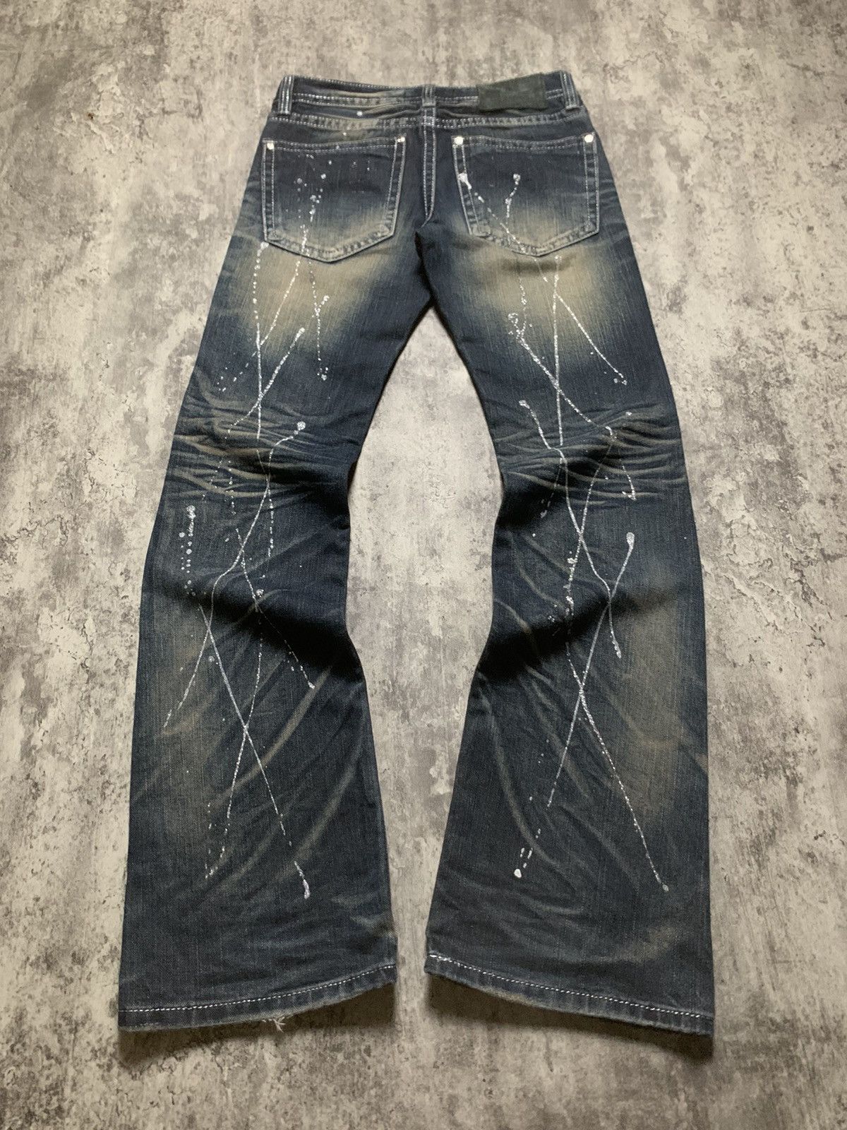 Y2K Xfrm Studded Splatter Mud Wash Rusty Flare Pants