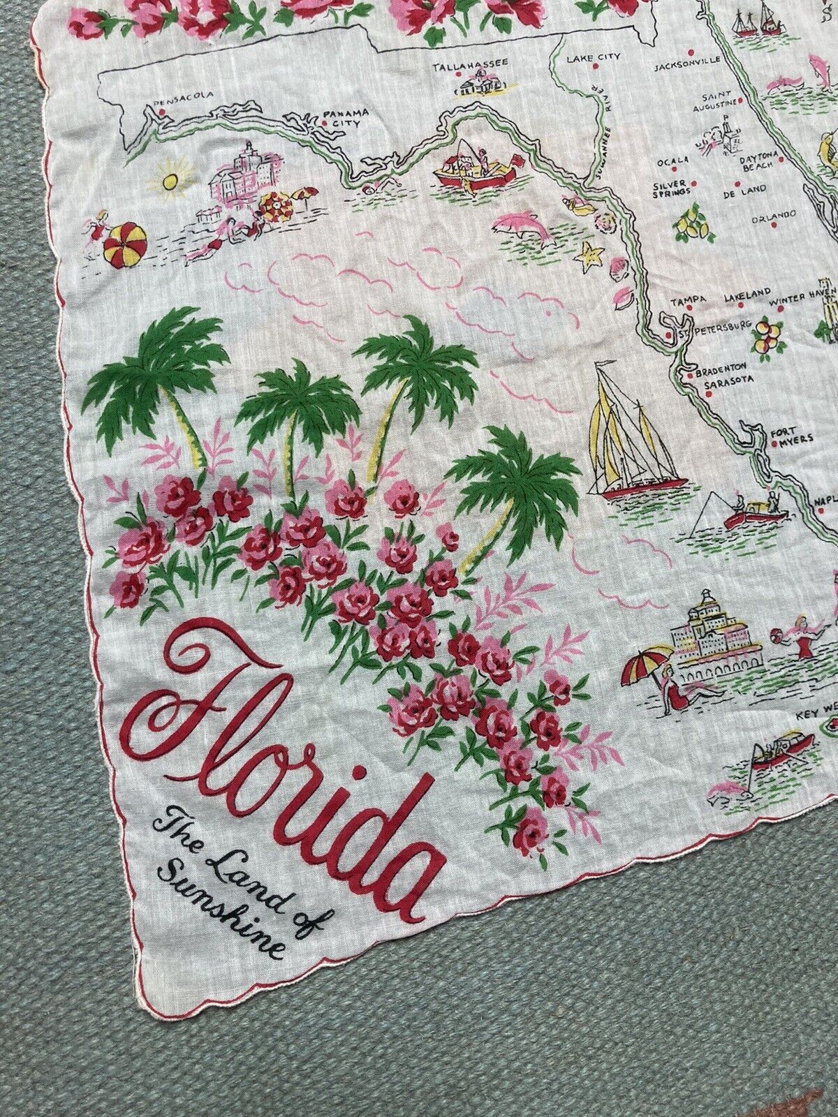 Vintage 1950s Florida souvenir hanky handkerchief bandana pre Disney Size ONE SIZE - 2 Thumbnail