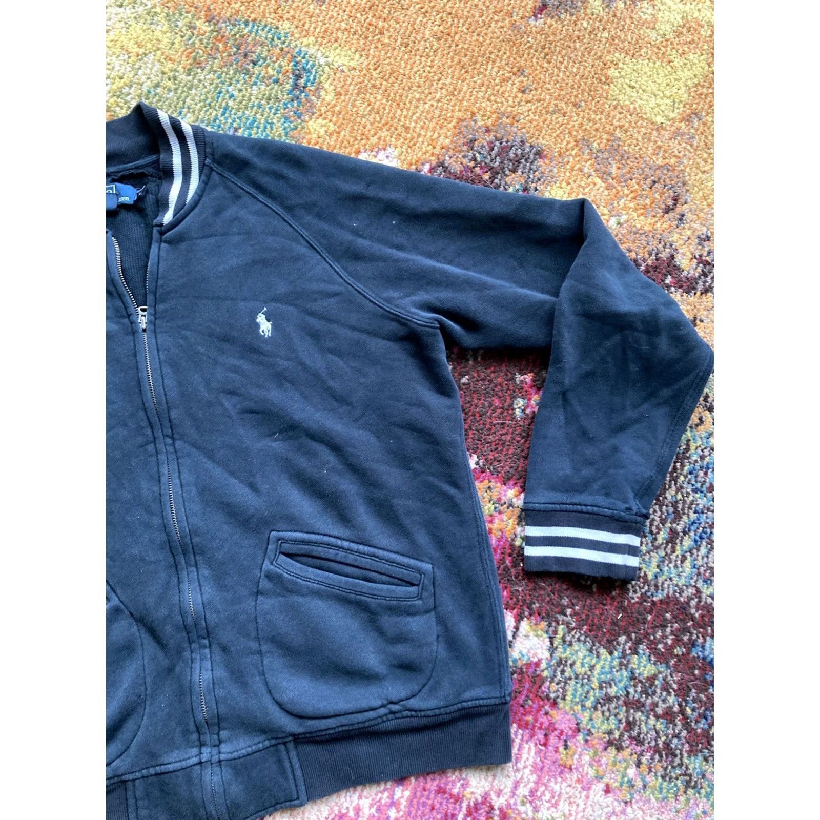 Polo Ralph Lauren VINTAGE Polo Ralph Lauren Bomber Jacket Mens L Black Full Zip Varsity Retro Torn Lining, Cuff Wear Size US L / EU 52-54 / 3 - 3 Thumbnail