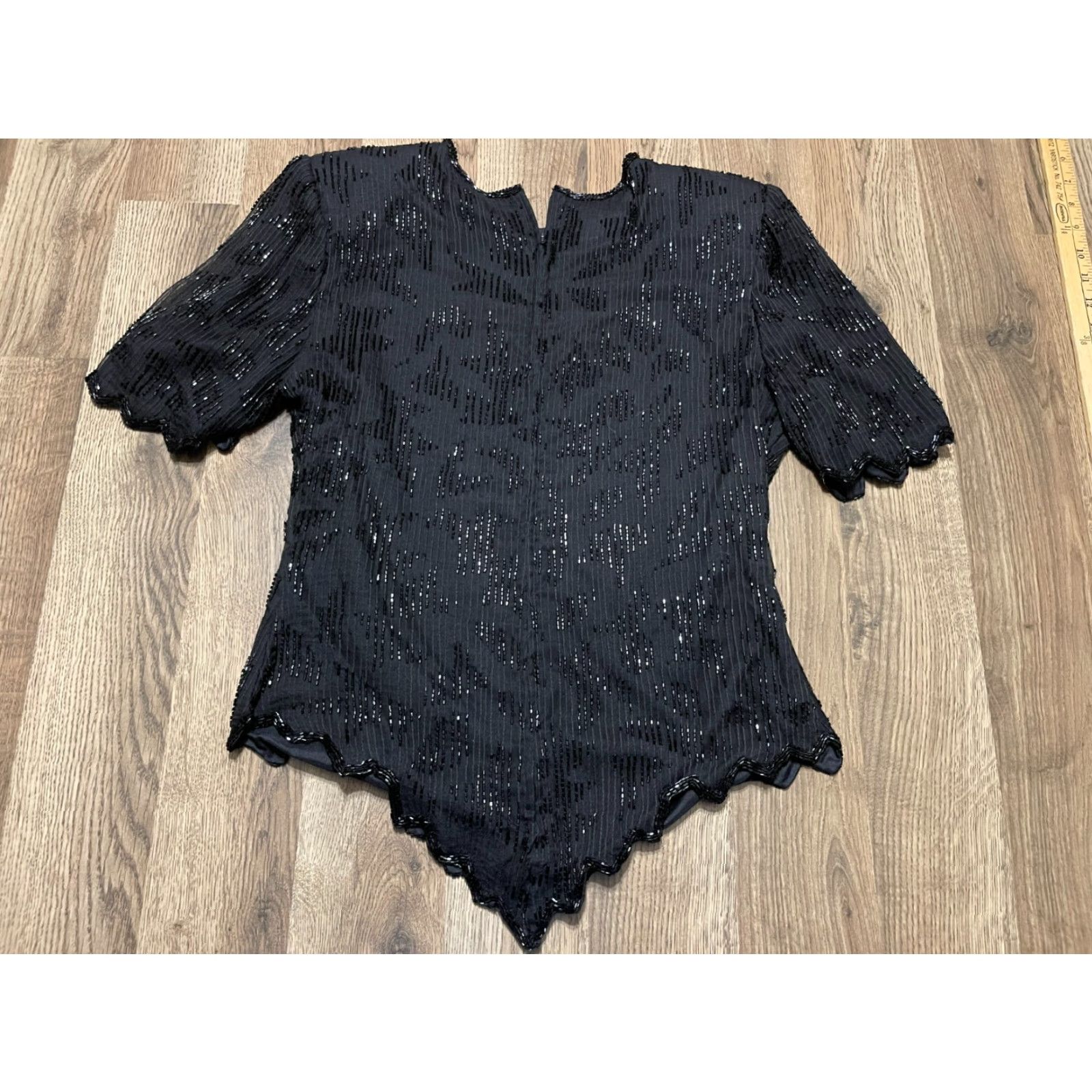 Vintage Laurence Kazar Shirt Womens Medium Black Beaded Zip Up Padded Shoulder Vintage? No. Size M / US 6-8 / IT 42-44 - 2 Thumbnail