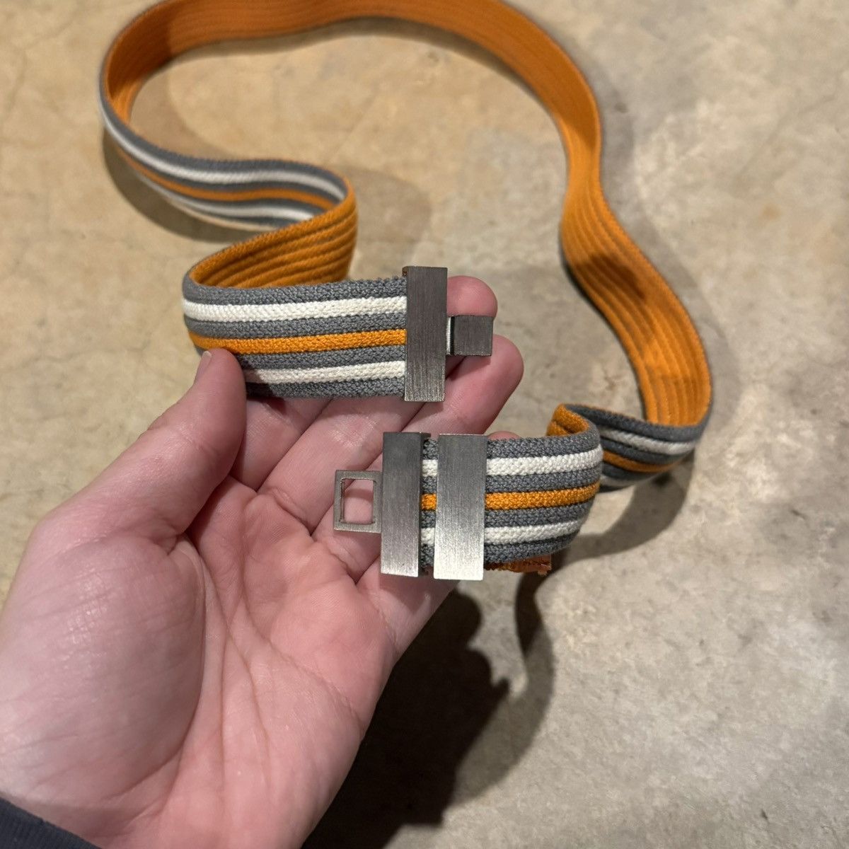 Hermes Hermes H Buckle Canvas Elastic Band Striped Belt Orange Grey Size 30 - 6 Thumbnail