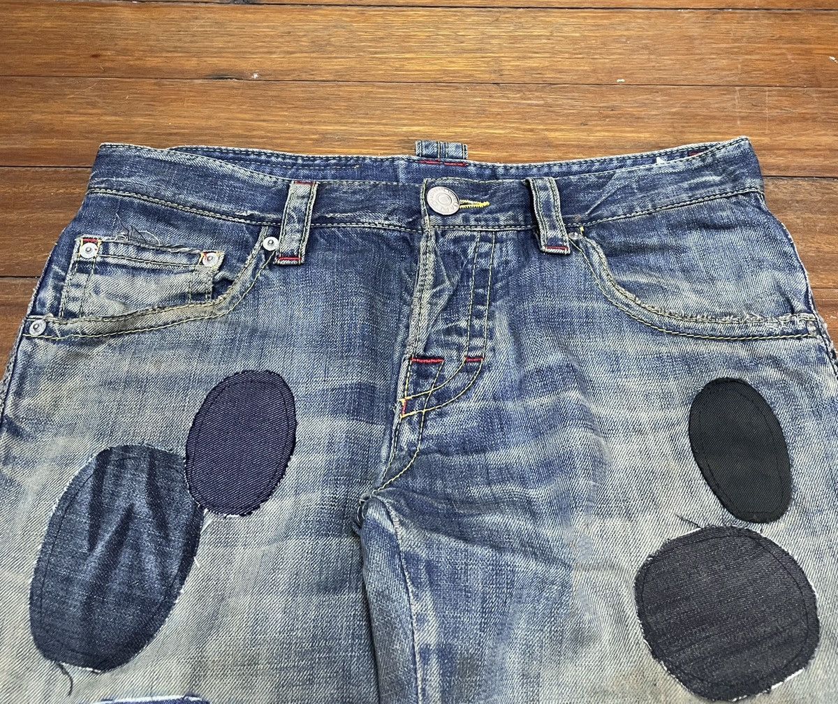 Le Grande Bleu (L.G.B.) Rare Design Vintage Dsquared2 Patchwork Flared Jeans 2000s Size US 33 - 3 Thumbnail