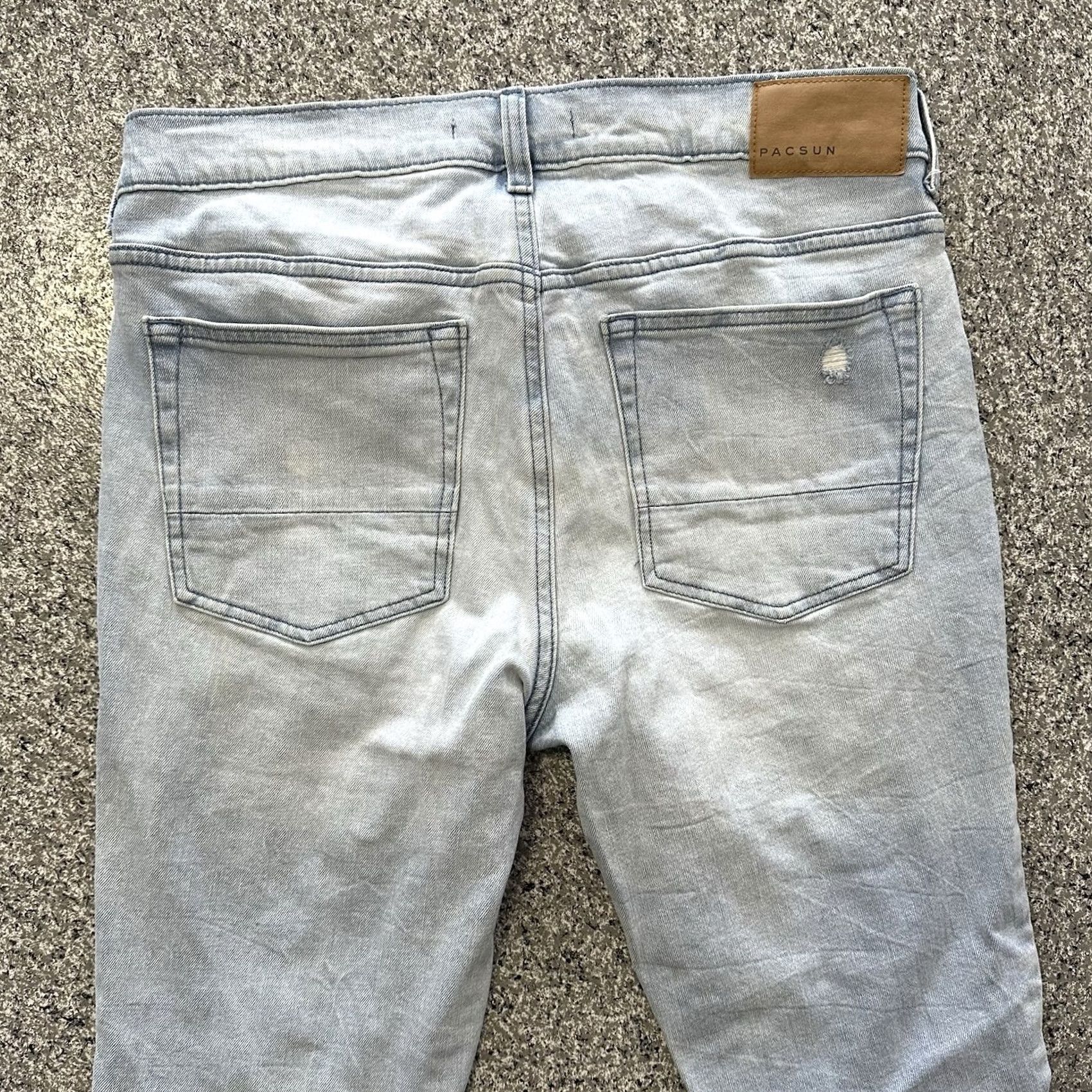 Pacsun Pacsun Jeans Mens 31x30 Slim Skinny Stretch Denim Light Wash Distressed Blue Jeans Mens 31 Regular Cotton Spandex 5-Pocket Denim Size US 31 - 6 Thumbnail
