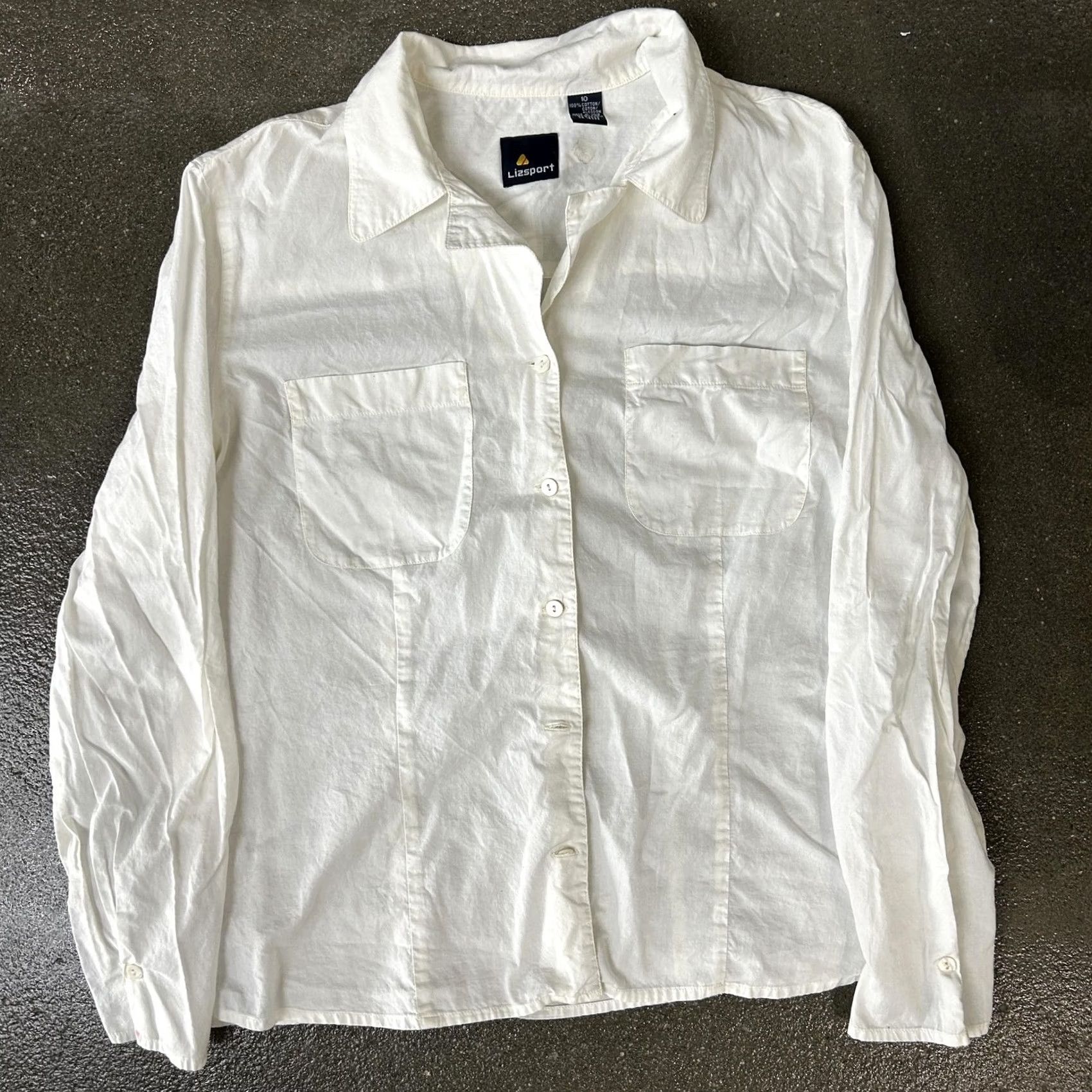 Liz Claiborne Lizsport Shirt Womens 10 White Button Front Long Sleeve Pockets Size L / US 10 / IT 46 - 2 Thumbnail
