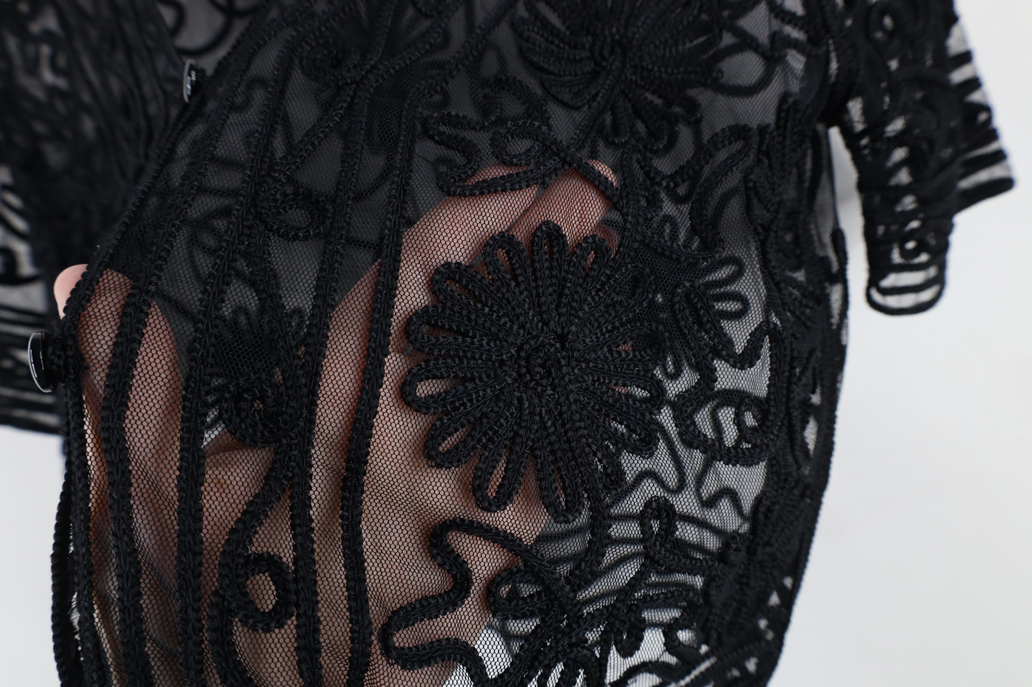 Vintage Vintage 90s Babydoll Lace Flower Cardigan Shirt Black Size S / US 4 / IT 40 - 7 Thumbnail