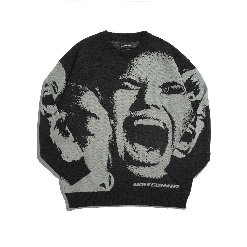 image of Uh! Scream Knit-Crewneck in Black, Men's (Size XL)