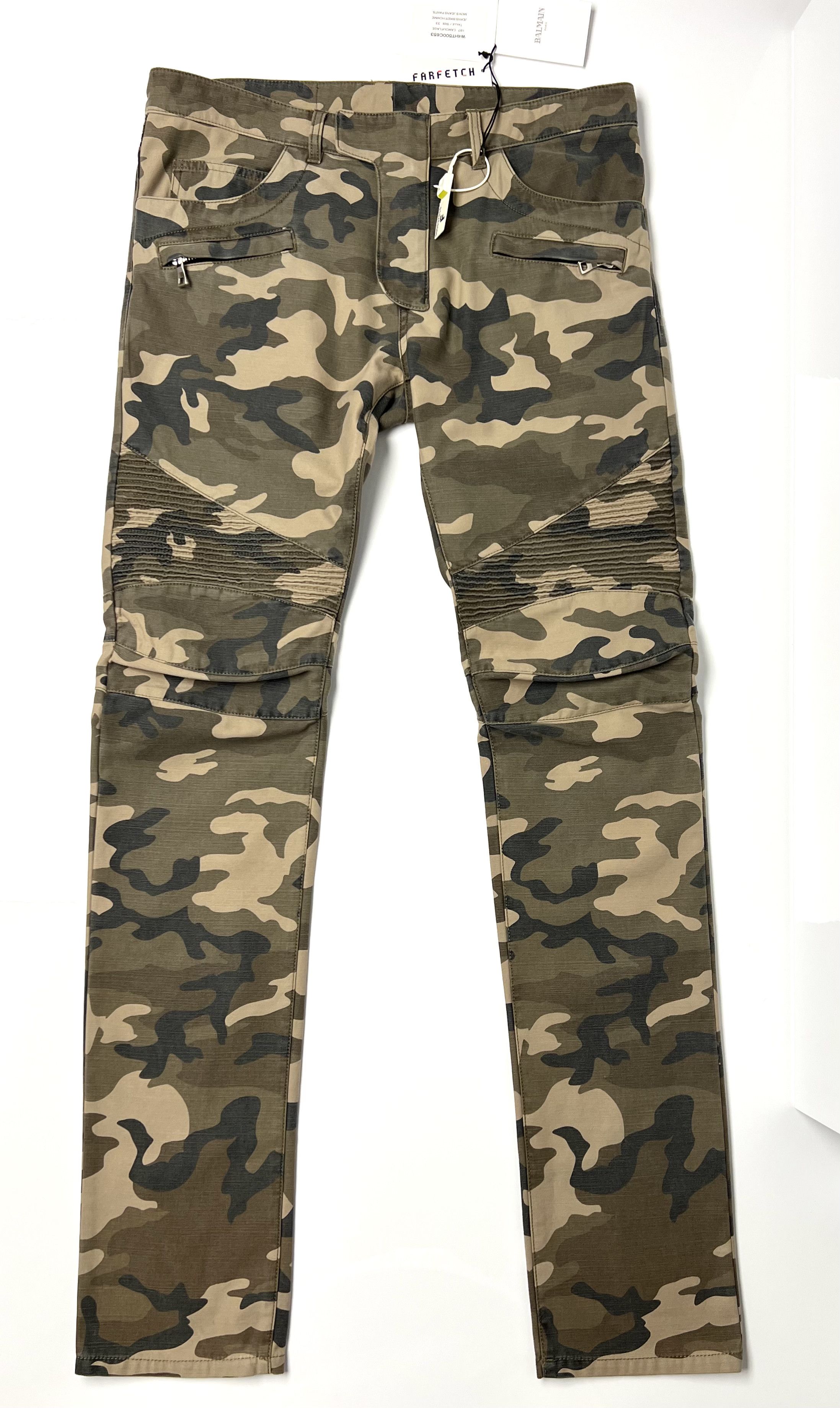 Balmain NEW, 1378$ BALMAIN SS14 CAMOUFLAGE BIKER DENIM JEANS | Grailed