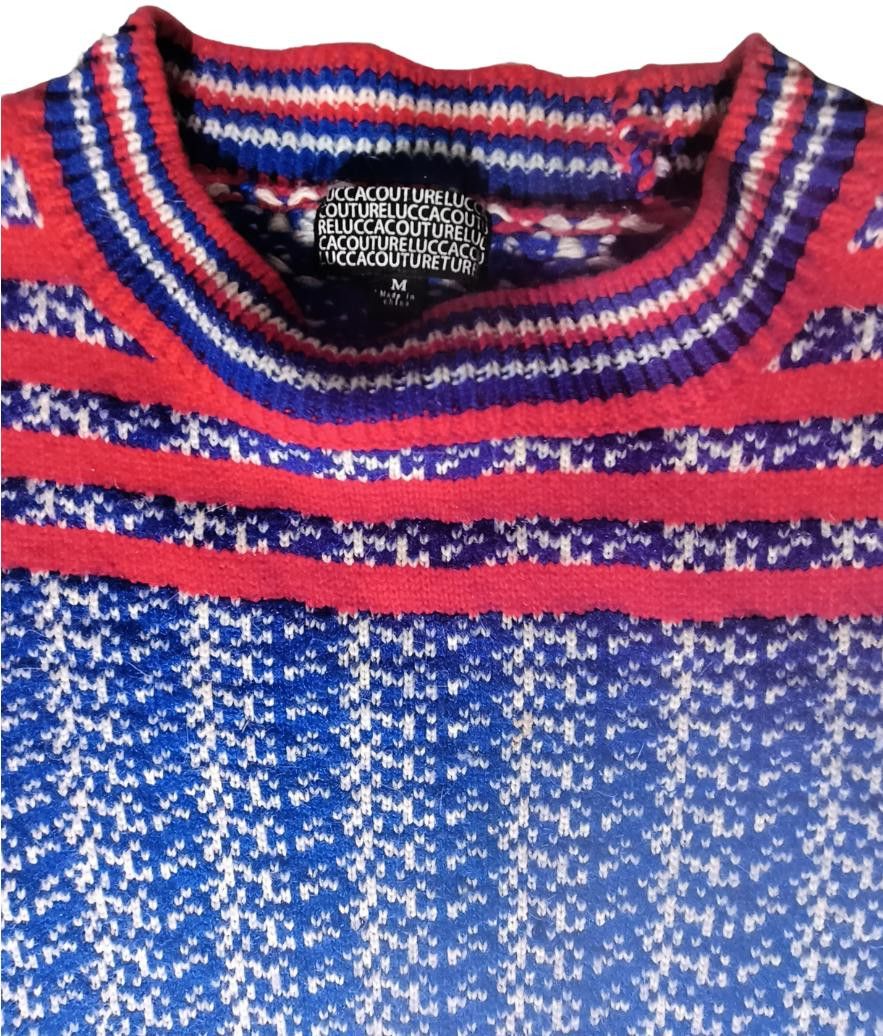 Designer Vintage Lucca Couture Women's Blue Knit Sweater Size M Size M / US 6-8 / IT 42-44 - 10 Thumbnail