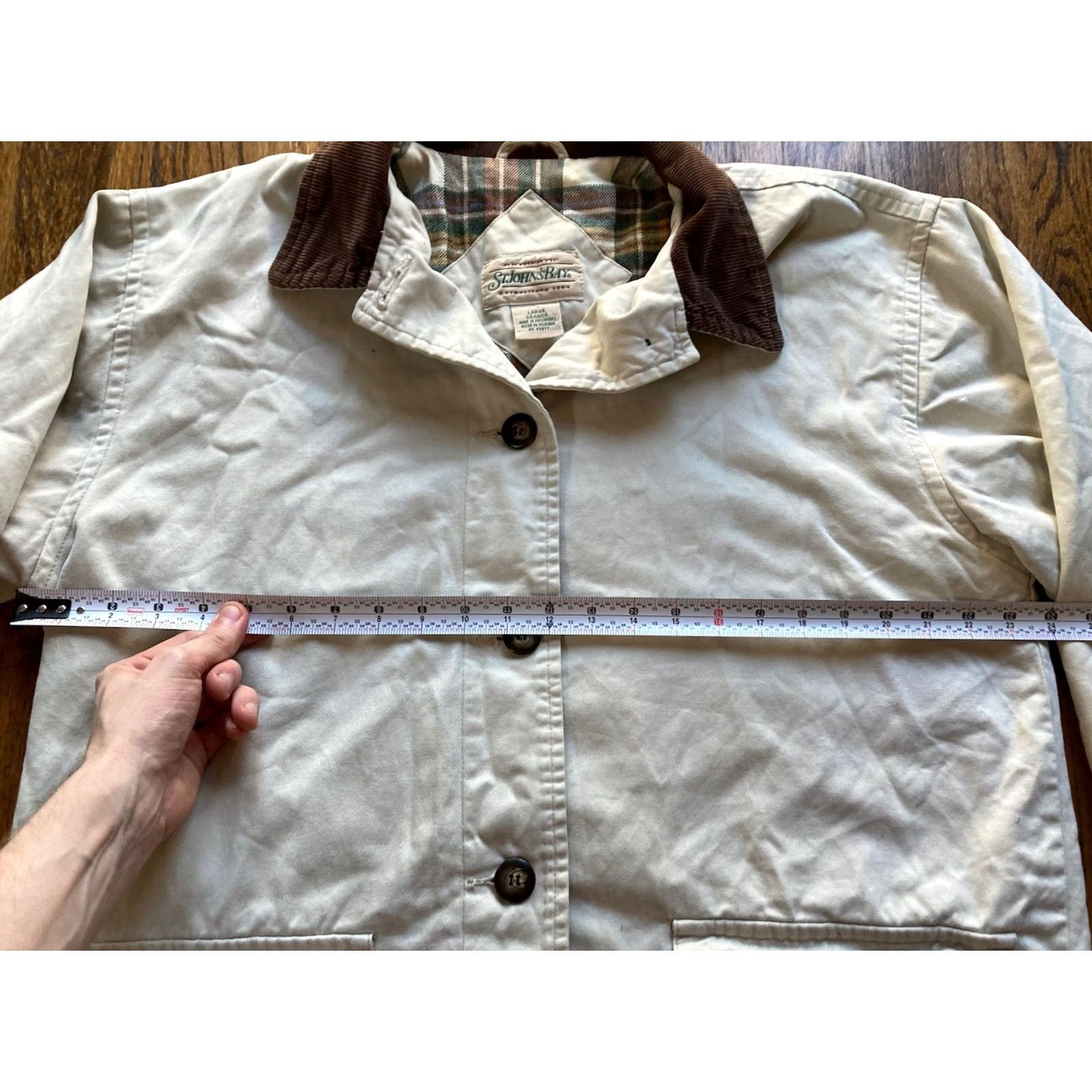 Vintage VTG St Johns Bay Chore Jacket Mens Large Beige Flannel Lined Corduroy Collar Jacket Size US L / EU 52-54 / 3 - 7 Thumbnail