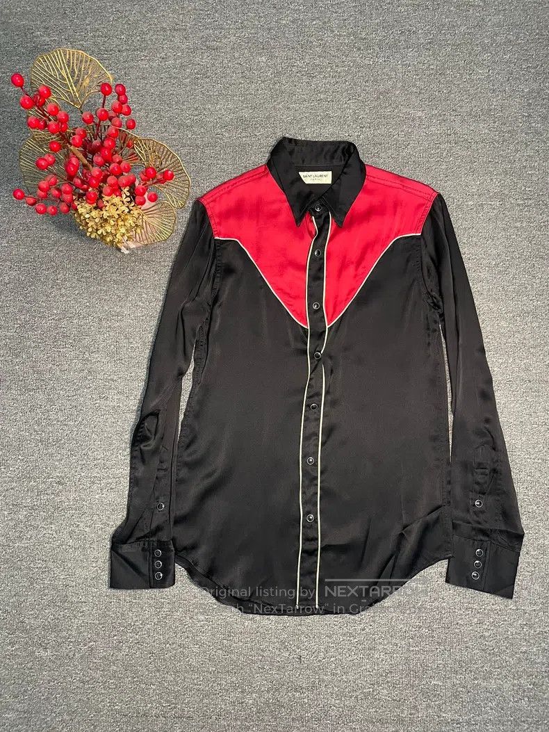 Saint Laurent Paris Saint Laurent Paris Black and Red Silk Shirt Size US M / EU 48-50 / 2 - 1 Thumbnail